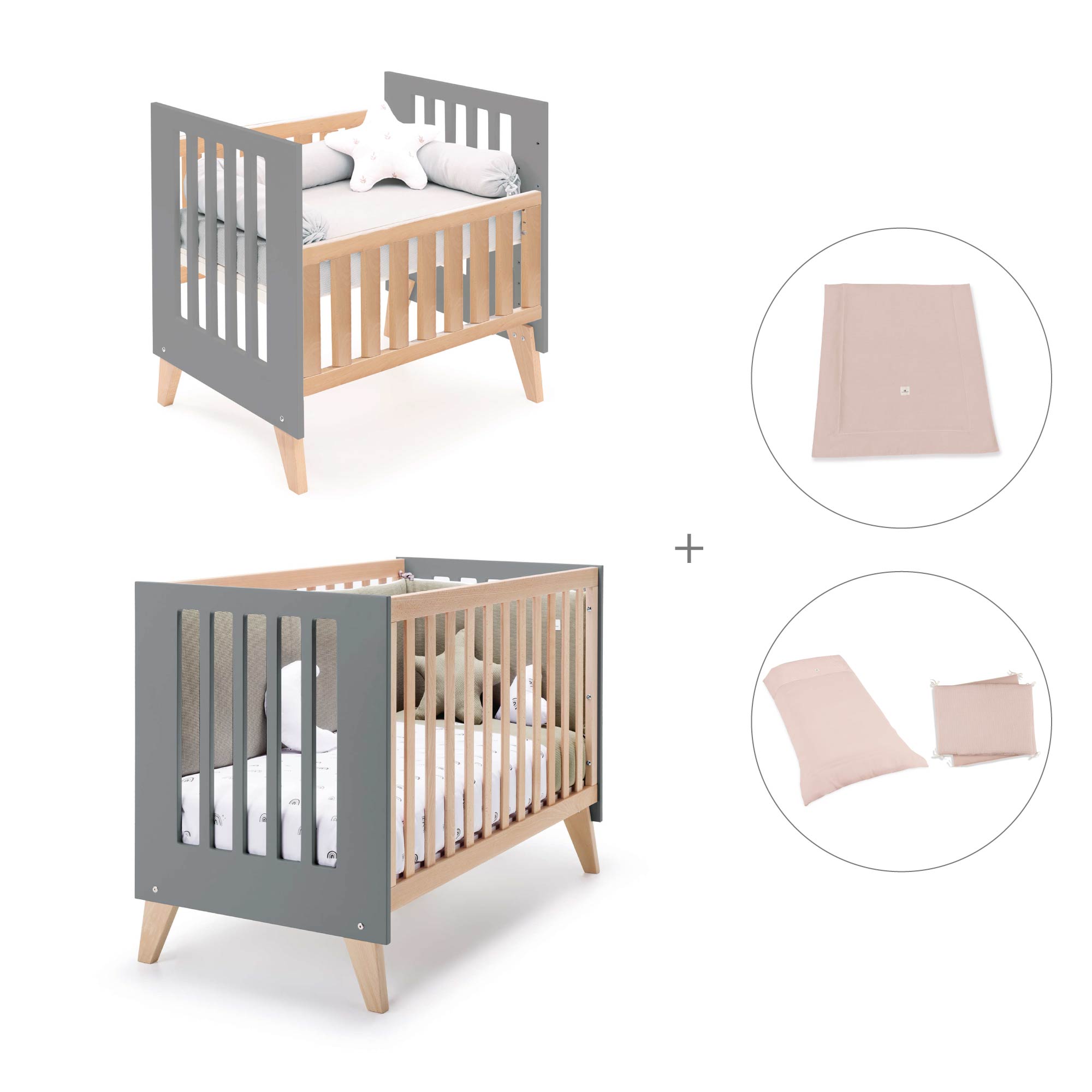 Minicuna convertible en cuna (7en1) madera/antracita · Nexor Tre Antracita C187RT-M5895