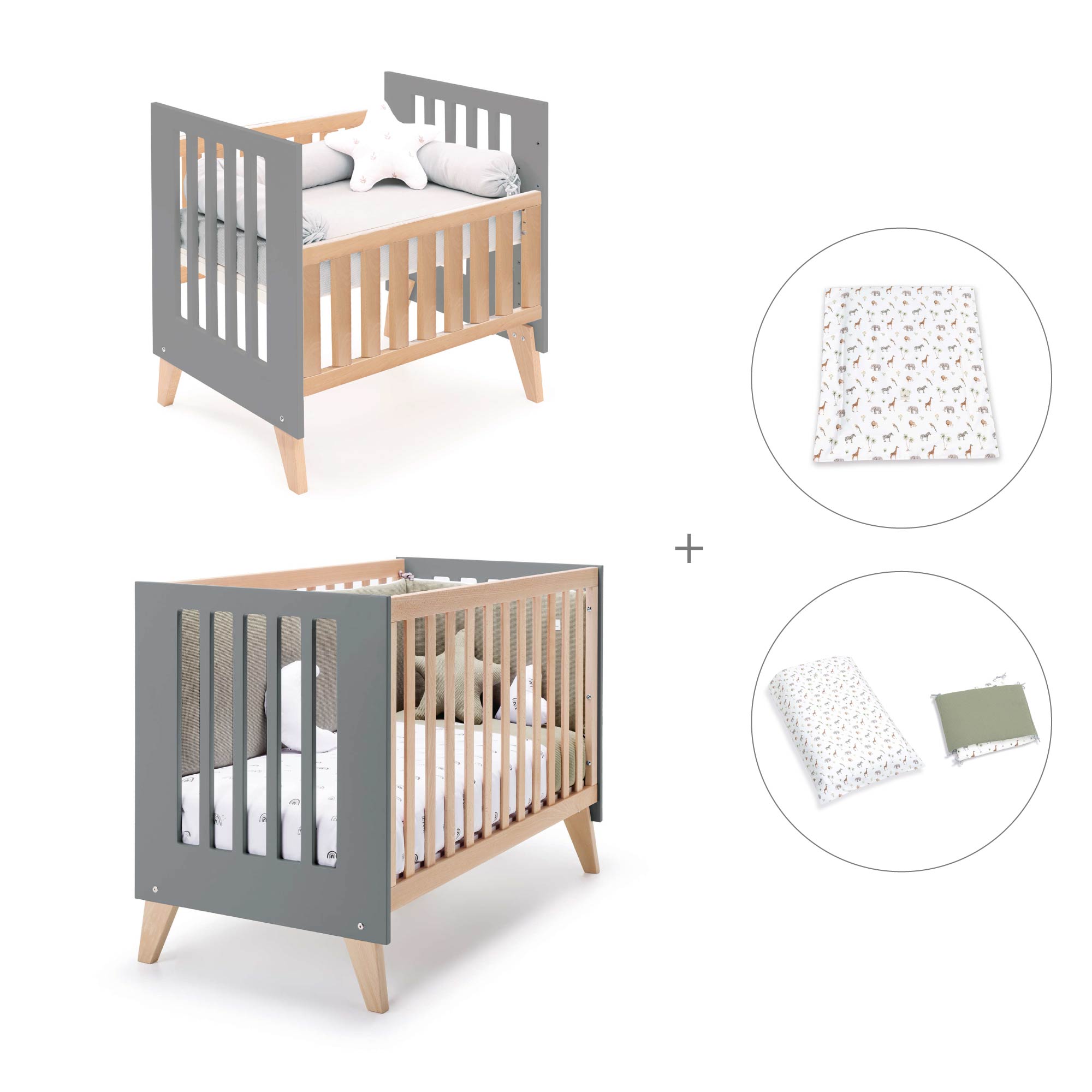 Minicuna convertible en cuna (7en1) madera/antracita · Nexor Tre Antracita C187RT-M5895