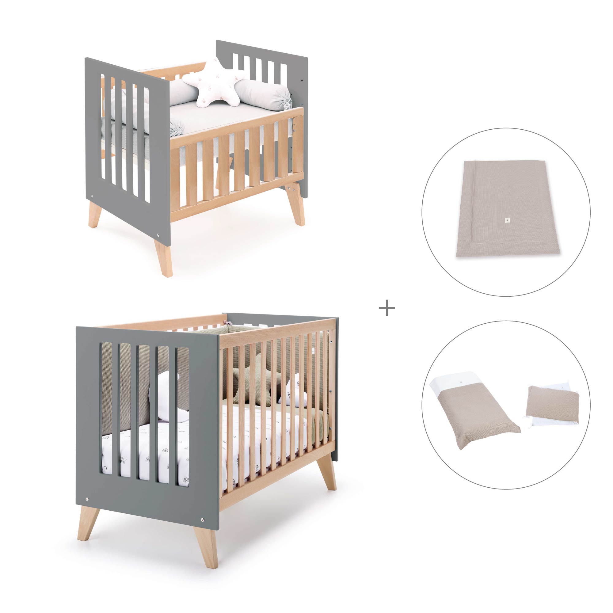 Minicuna convertible en cuna (7en1) madera/antracita · Nexor Tre Antracita C187RT-M5895