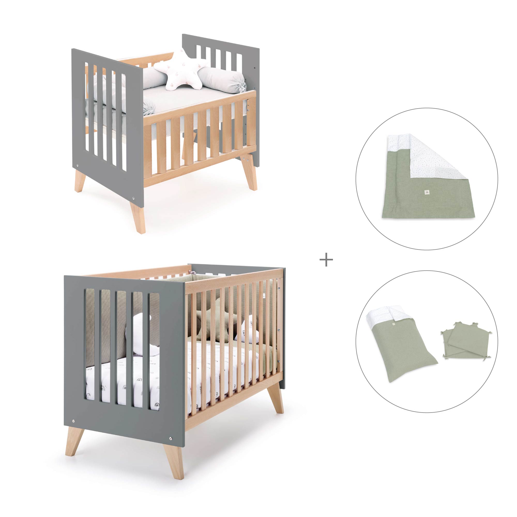 Minicuna convertible en cuna (7en1) madera/antracita · Nexor Tre Antracita C187RT-M5895