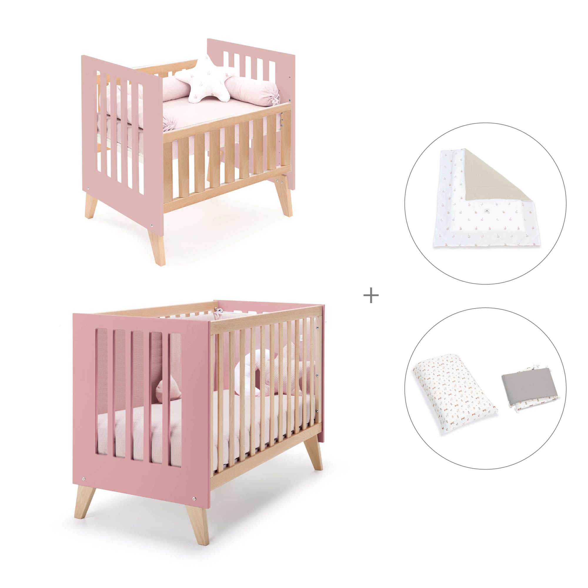 Minicuna convertible en cuna (7en1) madera/rosado · Nexor Tre Quarzo C187RT-M5995