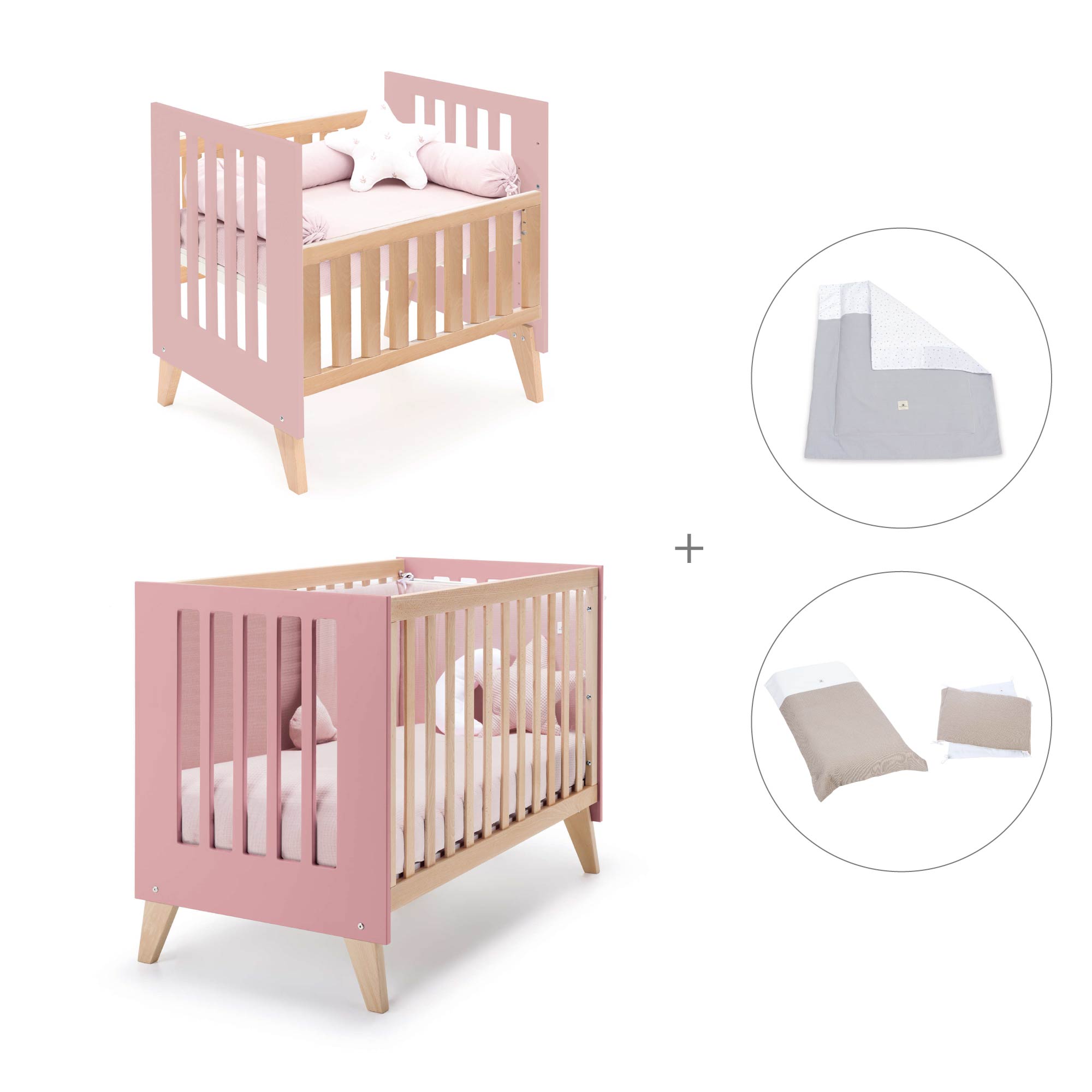 Minicuna convertible en cuna (7en1) madera/rosado · Nexor Tre Quarzo C187RT-M5995