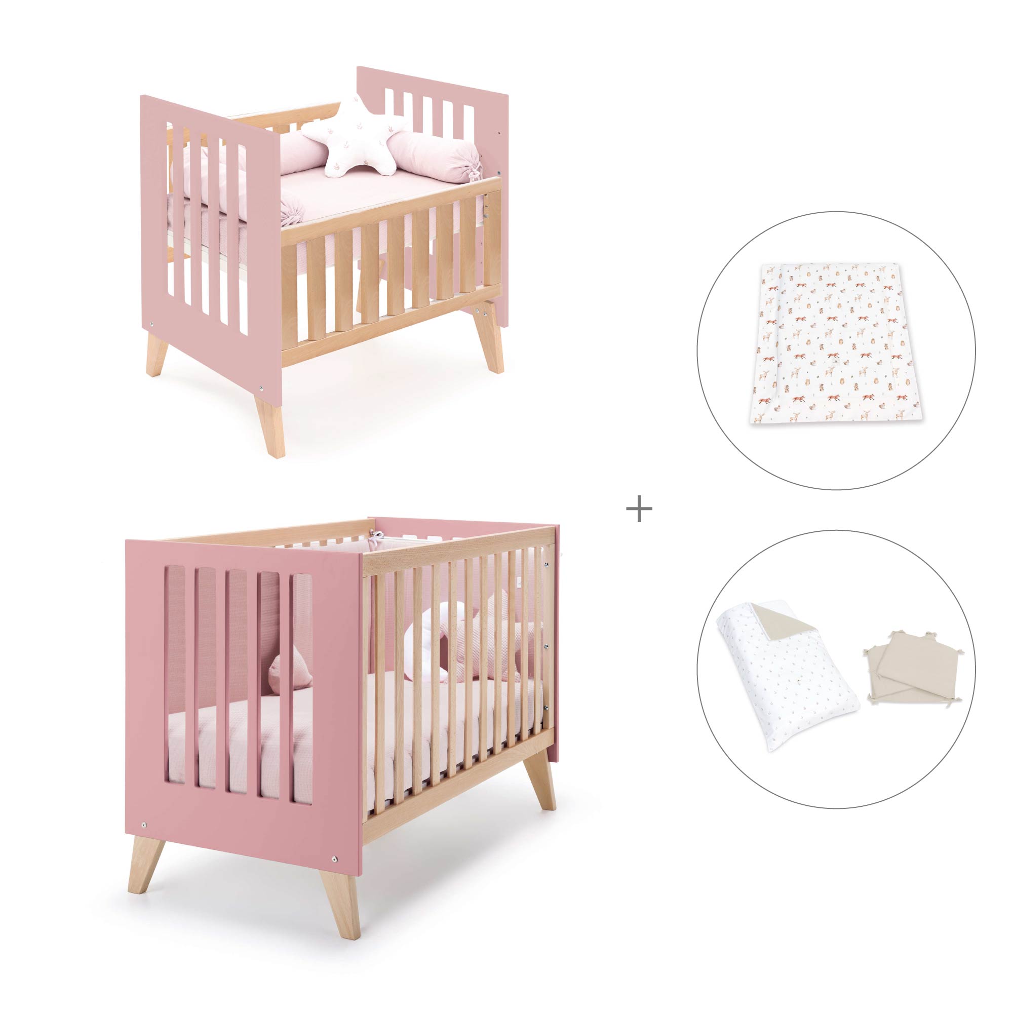 Minicuna convertible en cuna (7en1) madera/rosado · Nexor Tre Quarzo C187RT-M5995