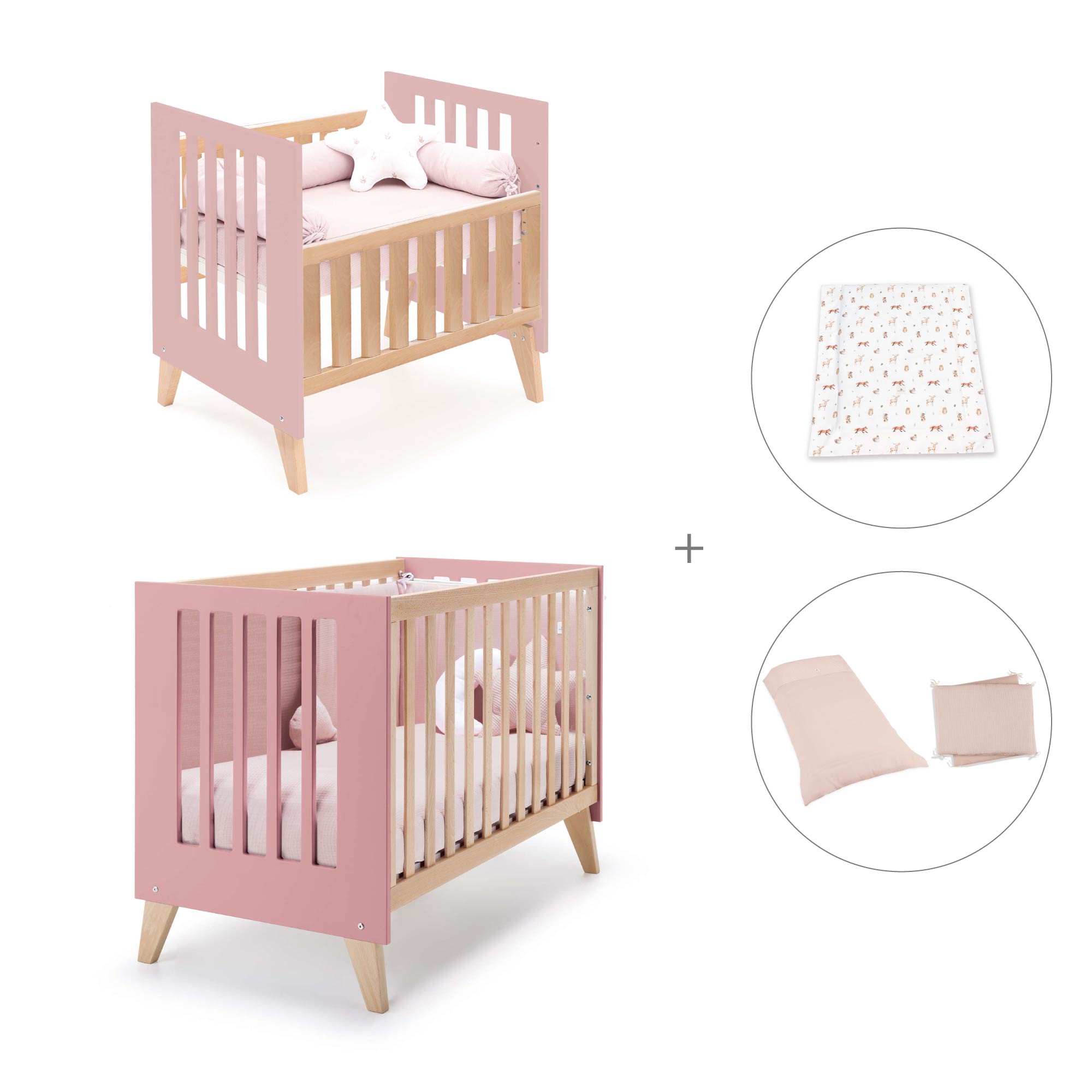 Minicuna convertible en cuna (7en1) madera/rosado · Nexor Tre Quarzo C187RT-M5995