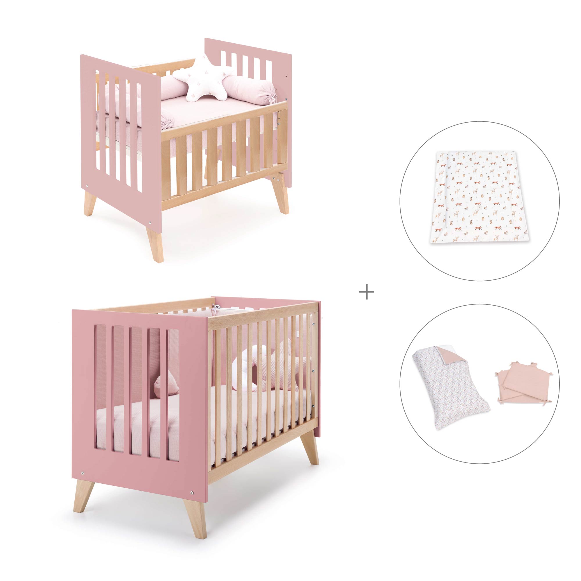 Minicuna convertible en cuna (7en1) madera/rosado · Nexor Tre Quarzo C187RT-M5995