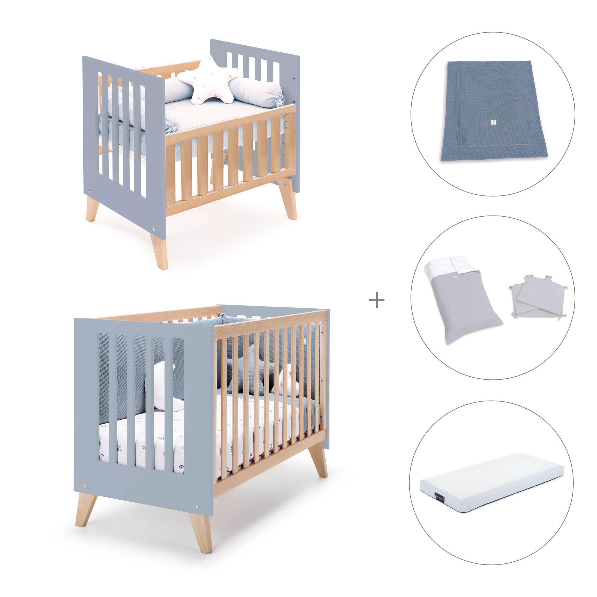Minicuna convertible en cuna (7en1) madera/azul · Nexor Tre Blu denim C187RT-M4195