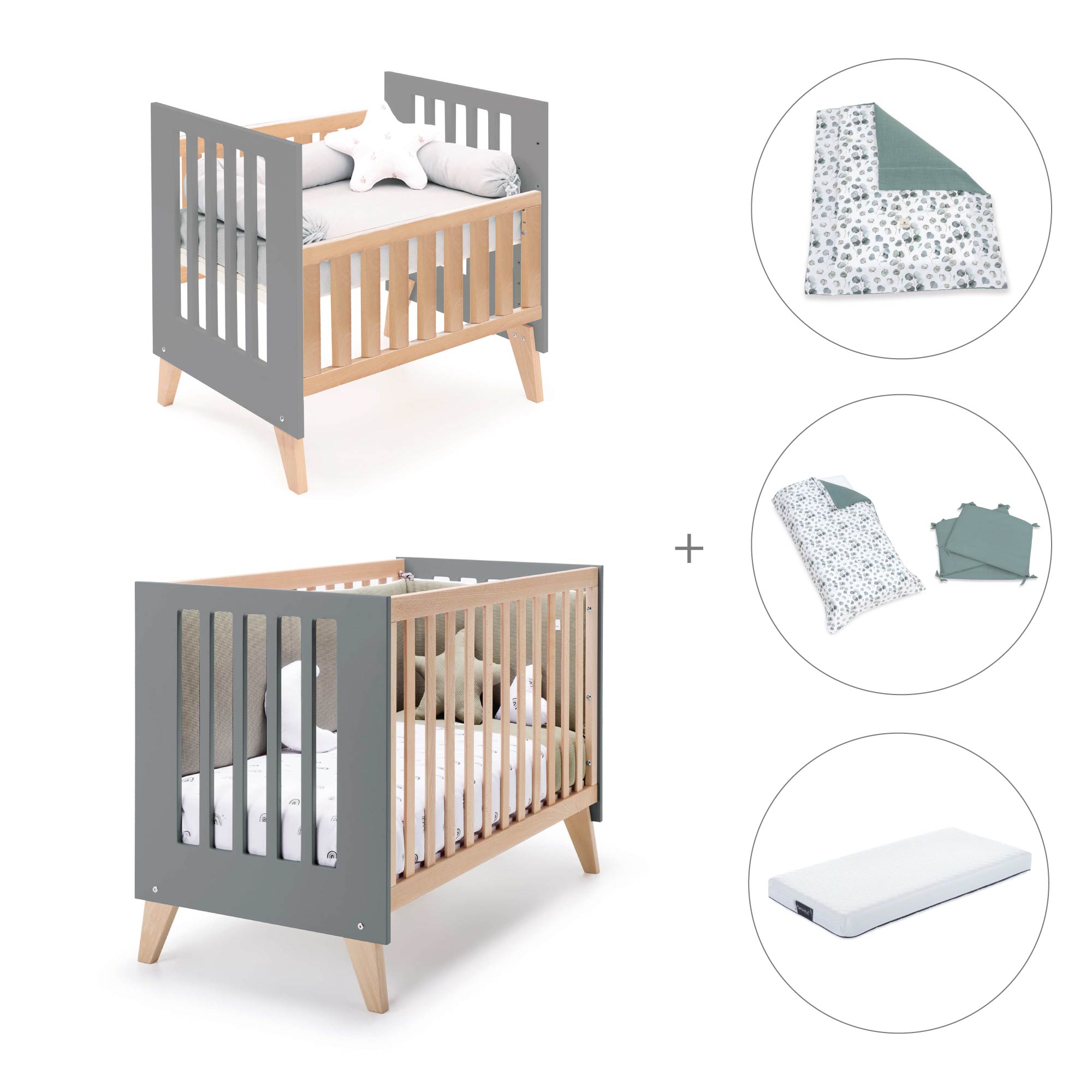 Minicuna convertible en cuna (7en1) madera/antracita · Nexor Tre Antracita C187RT-M5895