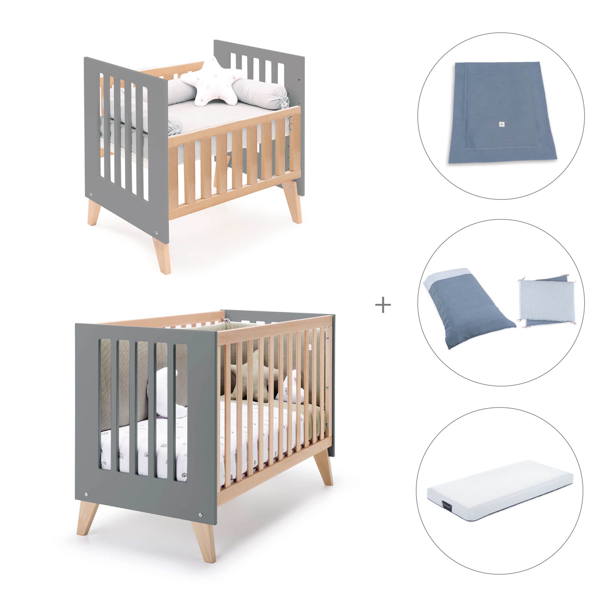 Minicuna convertible en cuna (7en1) madera/antracita · Nexor Tre Antracita C187RT-M5895