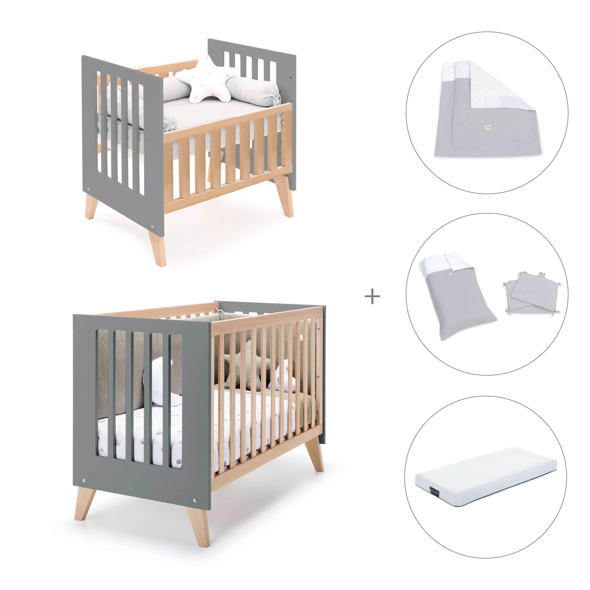 Minicuna convertible en cuna (7en1) madera/antracita · Nexor Tre Antracita C187RT-M5895