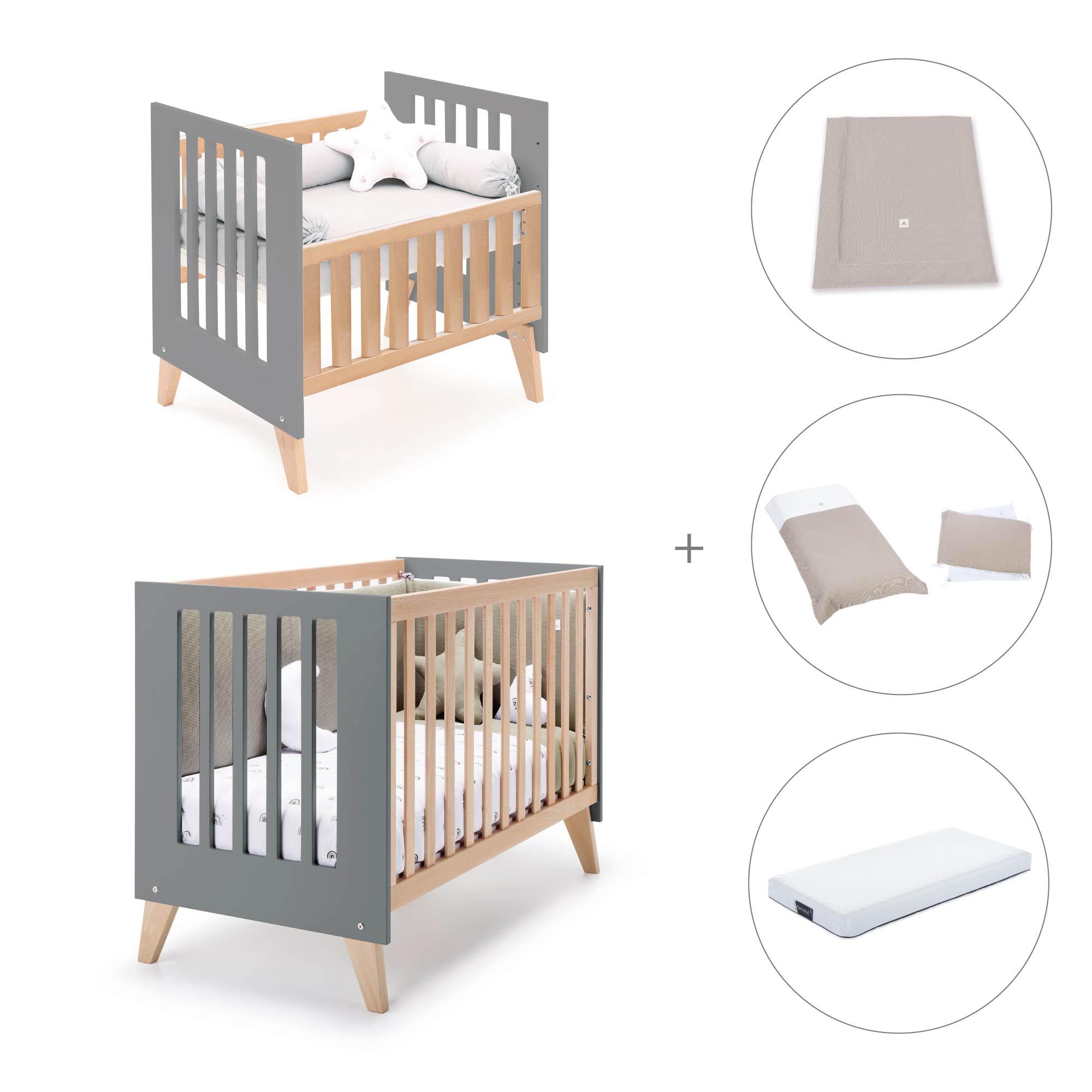 Minicuna convertible en cuna (7en1) madera/antracita · Nexor Tre Antracita C187RT-M5895