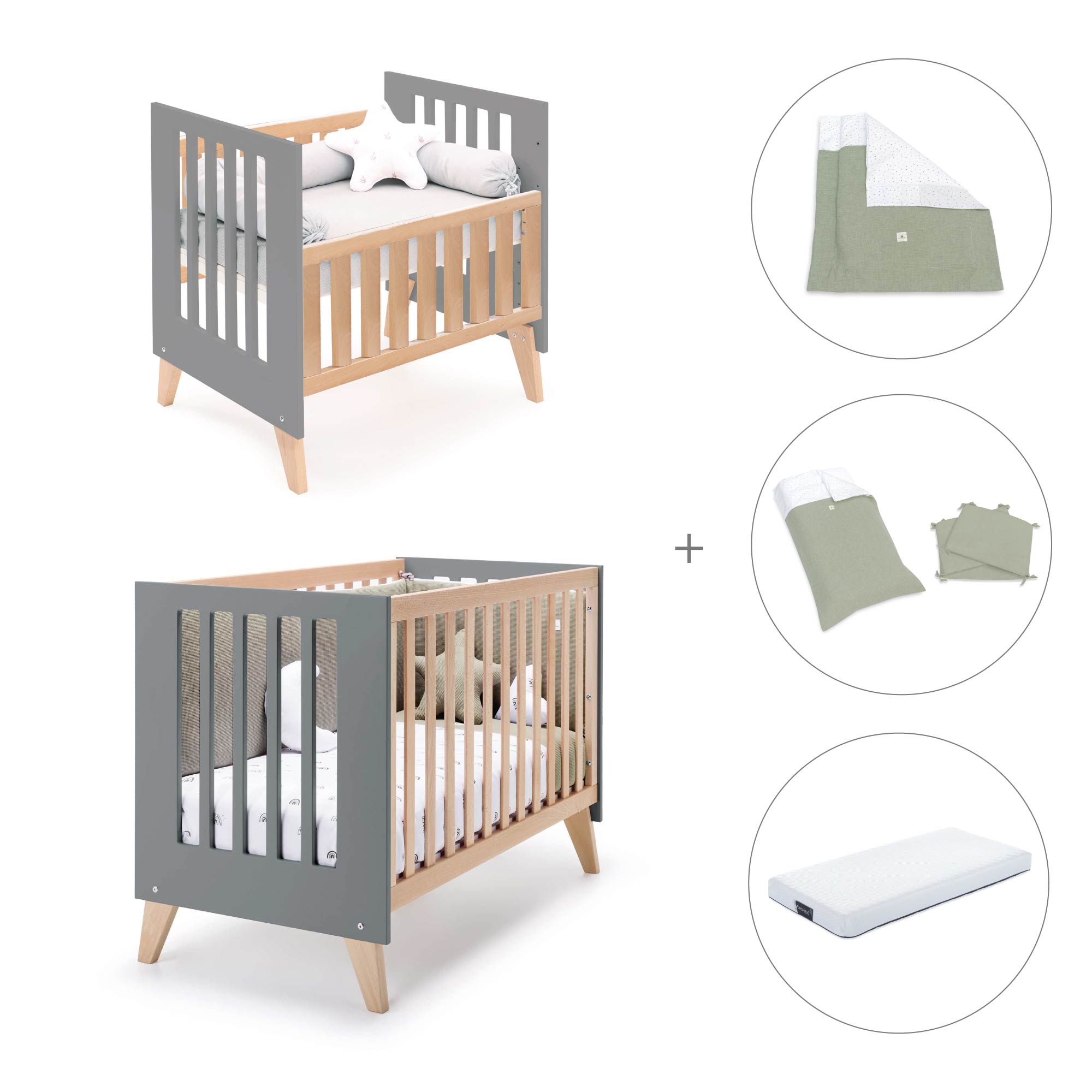 Minicuna convertible en cuna (7en1) madera/antracita · Nexor Tre Antracita C187RT-M5895