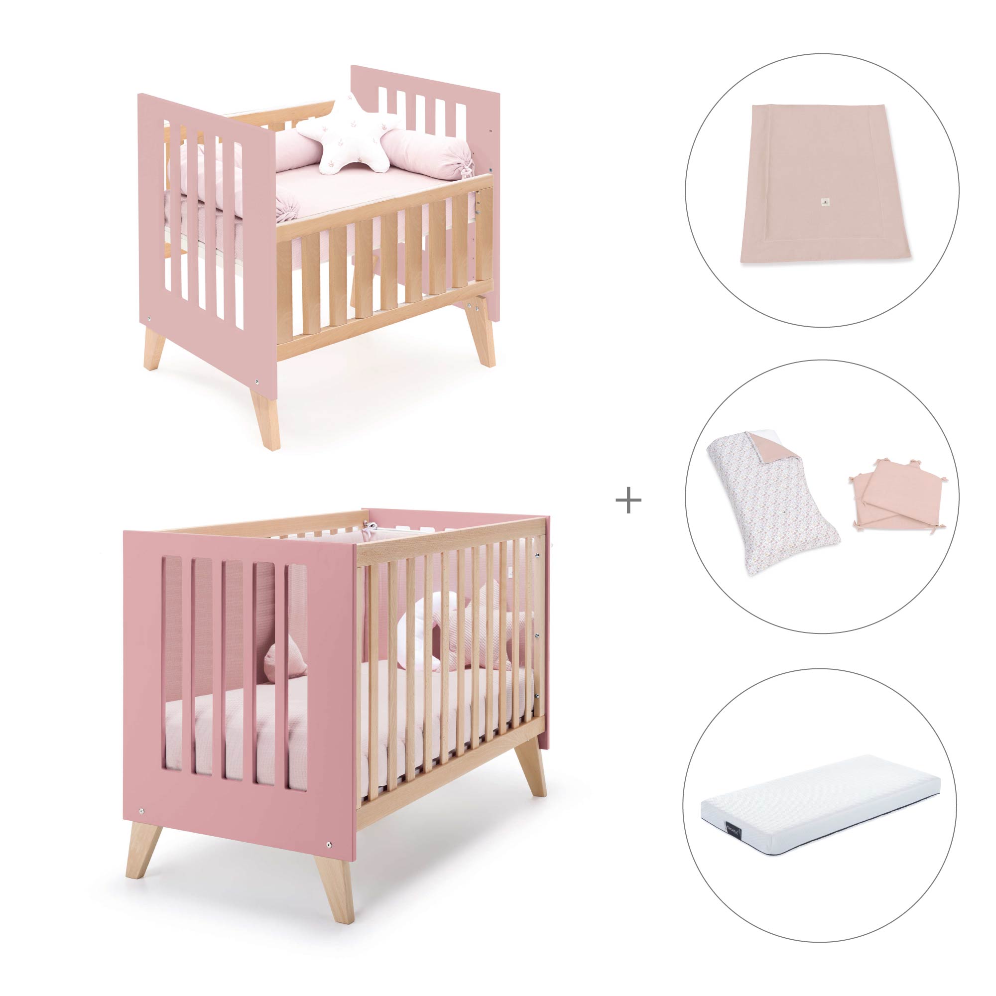 Minicuna convertible en cuna (7en1) madera/rosado · Nexor Tre Quarzo C187RT-M5995