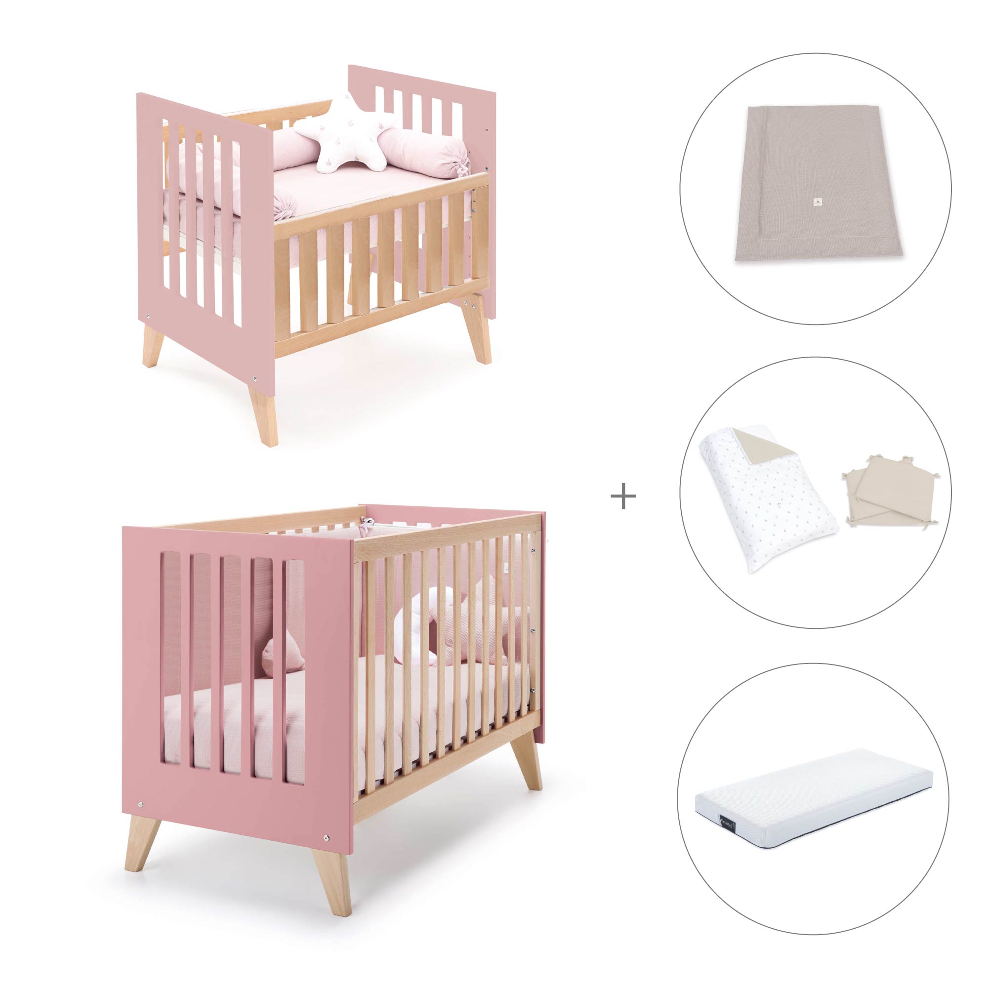 Minicuna convertible en cuna (7en1) madera/rosado · Nexor Tre Quarzo C187RT-M5995