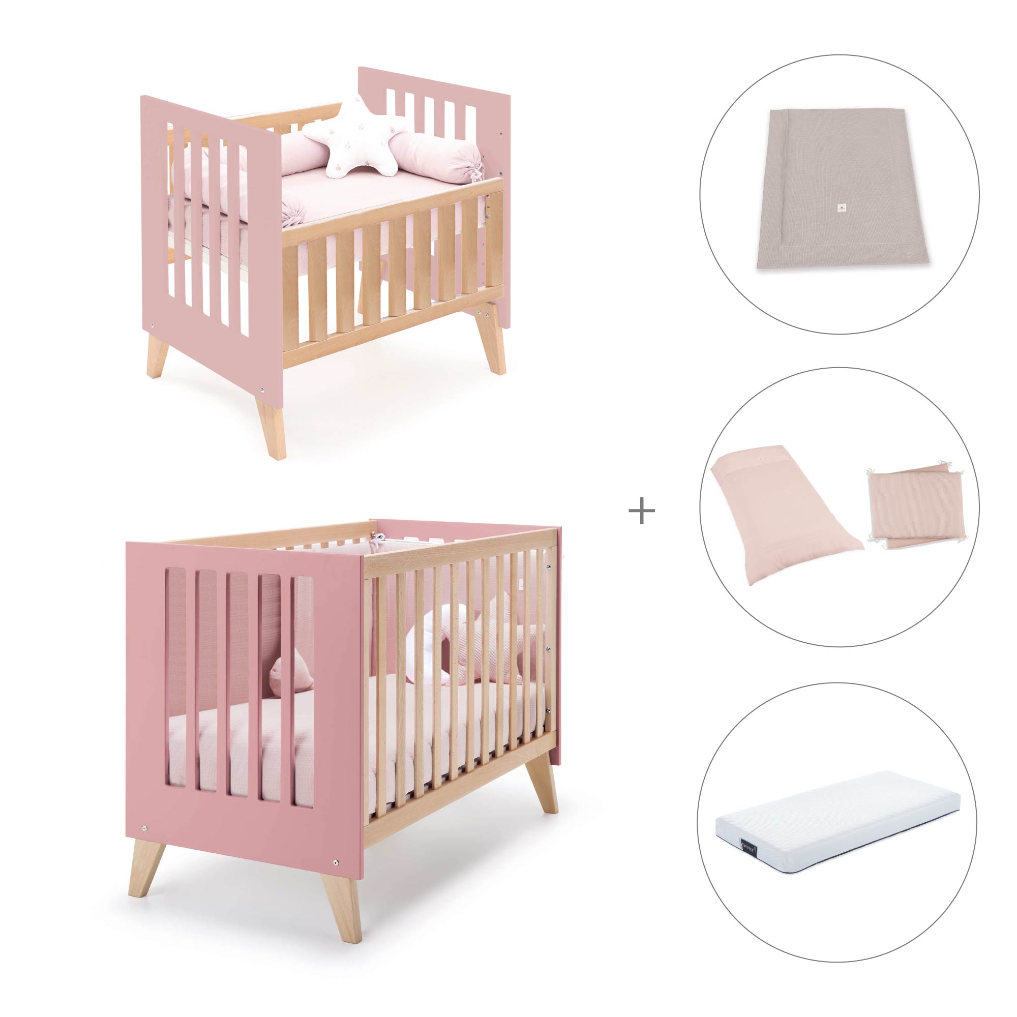 Minicuna convertible en cuna (7en1) madera/rosado · Nexor Tre Quarzo C187RT-M5995