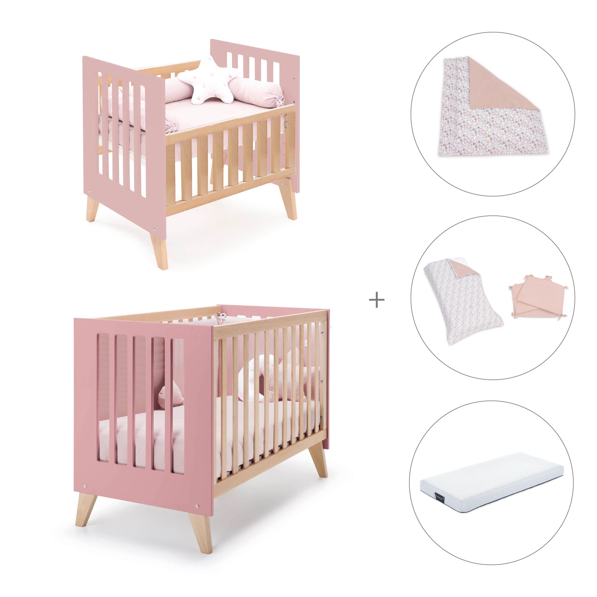 Minicuna convertible en cuna (7en1) madera/rosado · Nexor Tre Quarzo C187RT-M5995