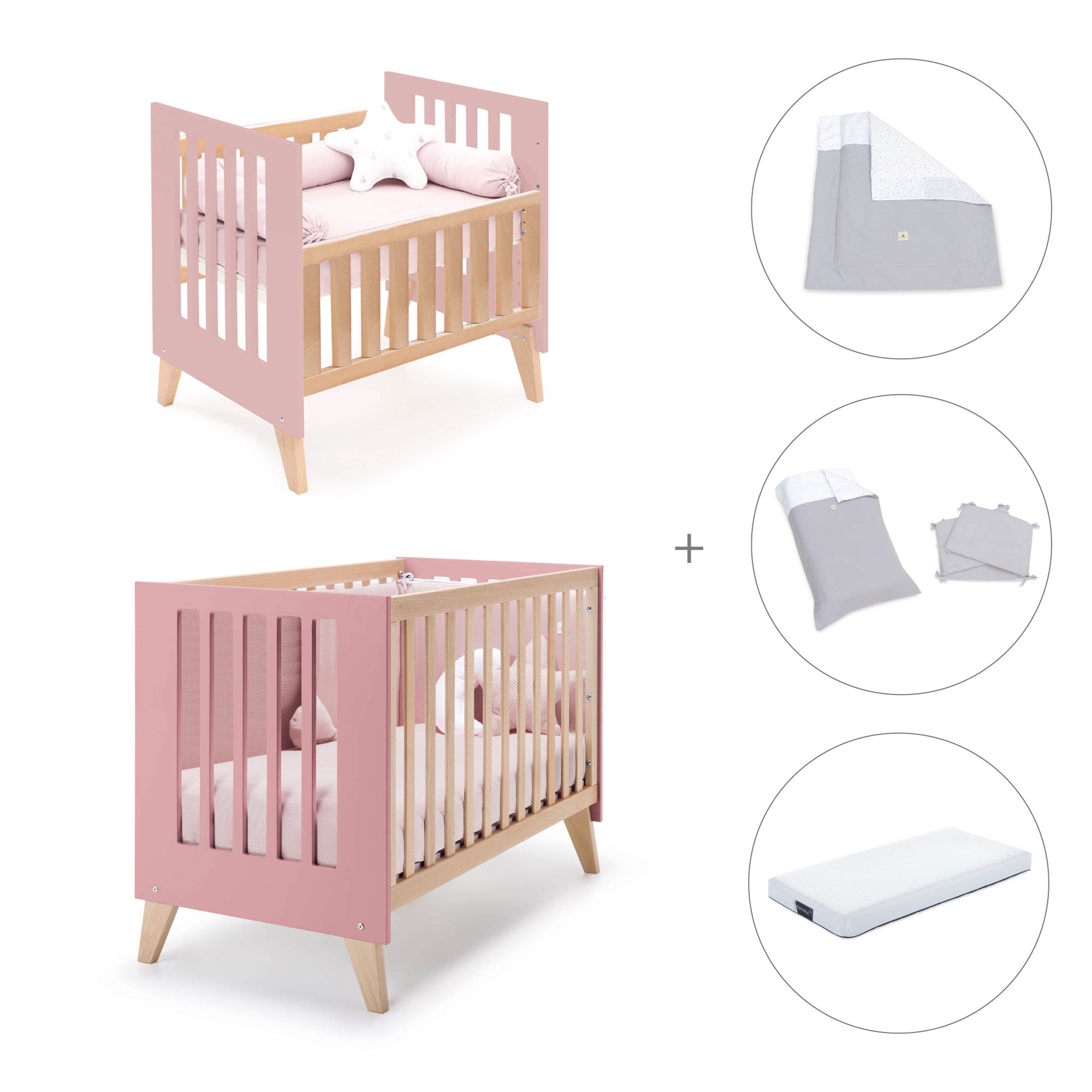 Minicuna convertible en cuna (7en1) madera/rosado · Nexor Tre Quarzo C187RT-M5995