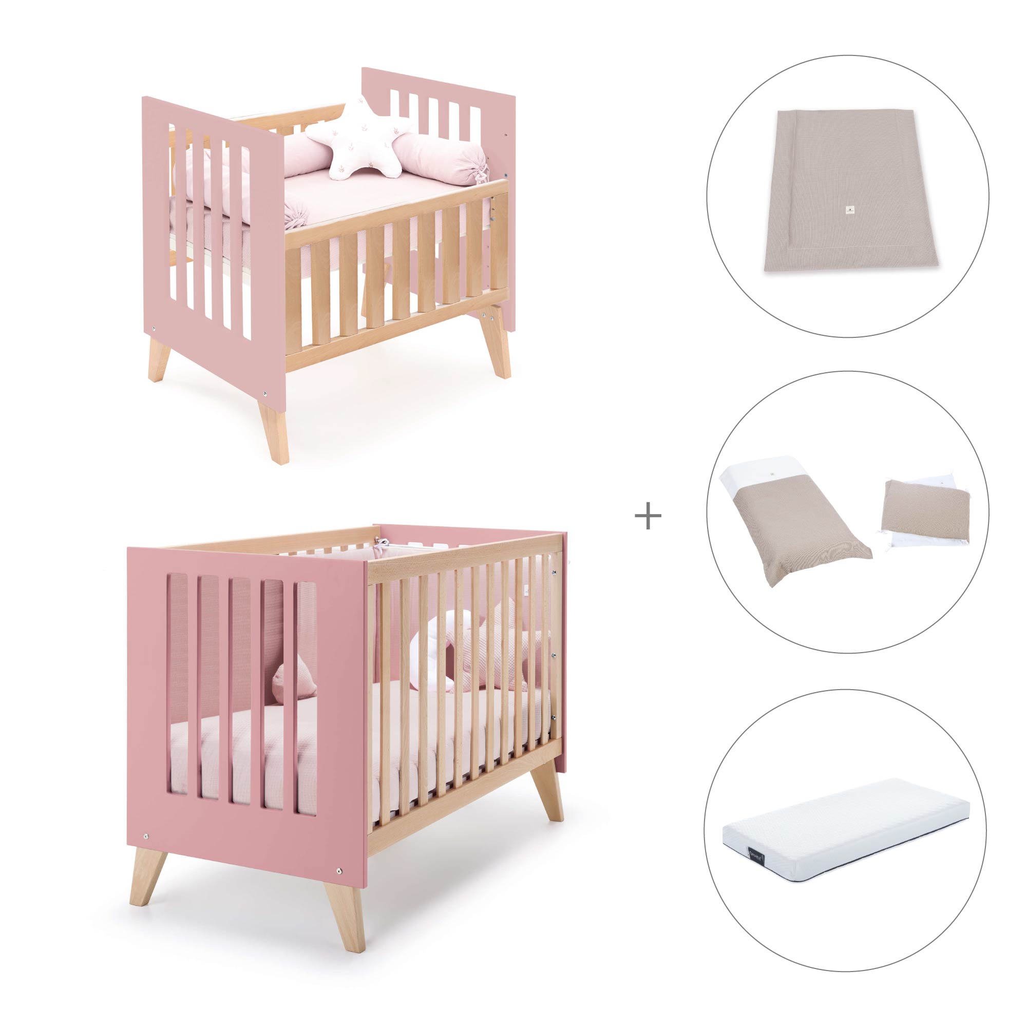 Minicuna convertible en cuna (7en1) madera/rosado · Nexor Tre Quarzo C187RT-M5995