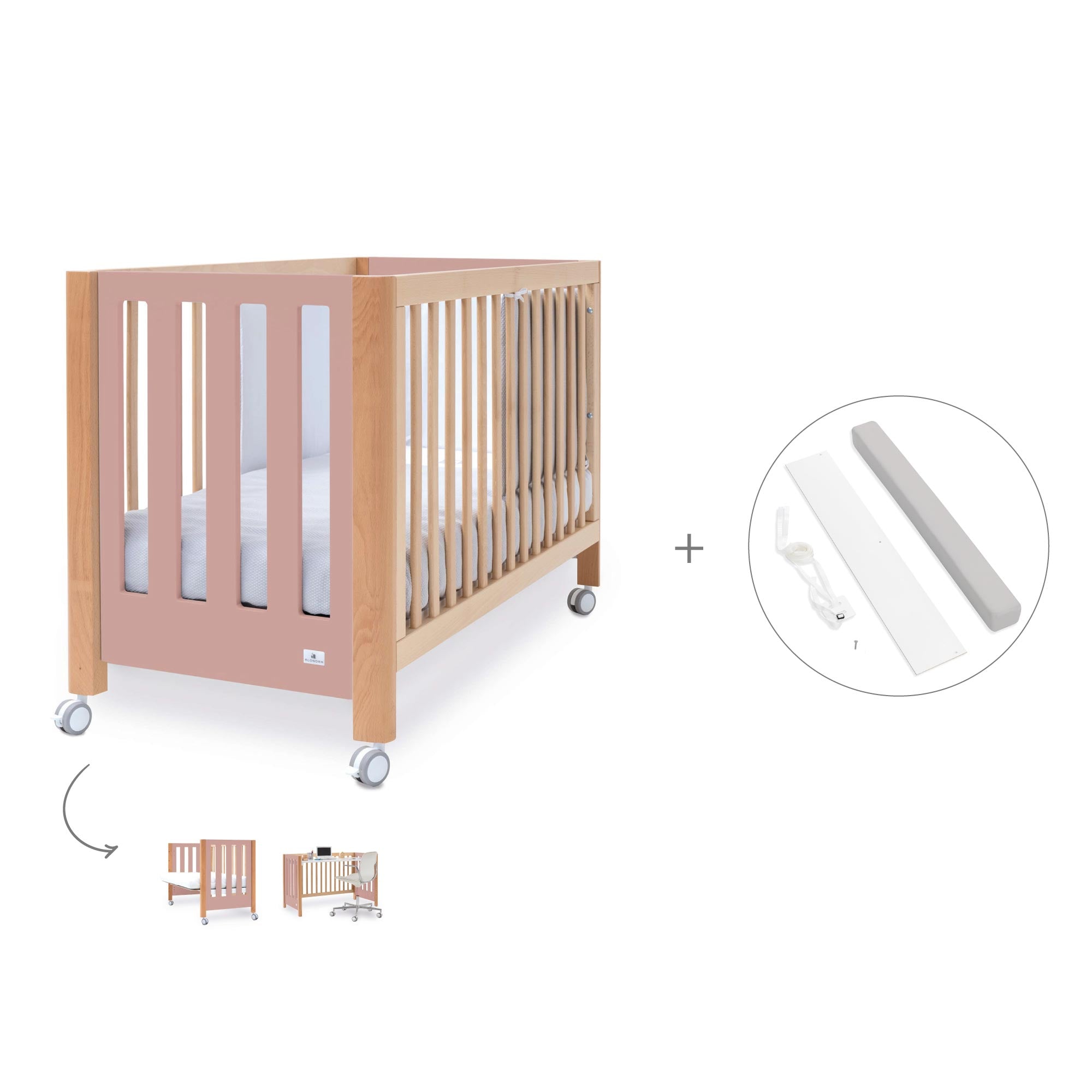 Cuna colecho 60x120 cm (5en1) madera/rosa · Occa C166-M9559