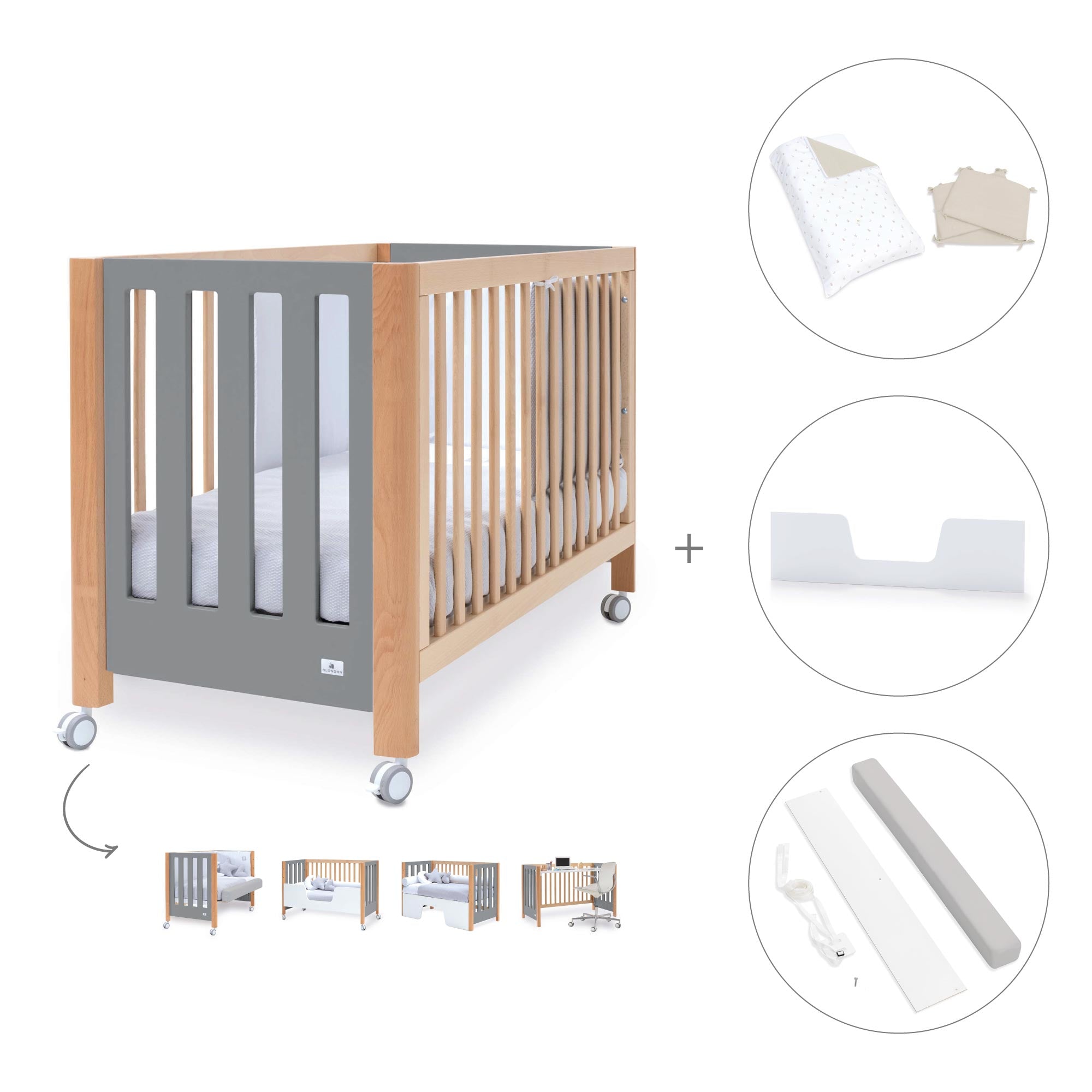 Cuna colecho 60x120 cm (5en1) madera/gris · Occa C166-M9558