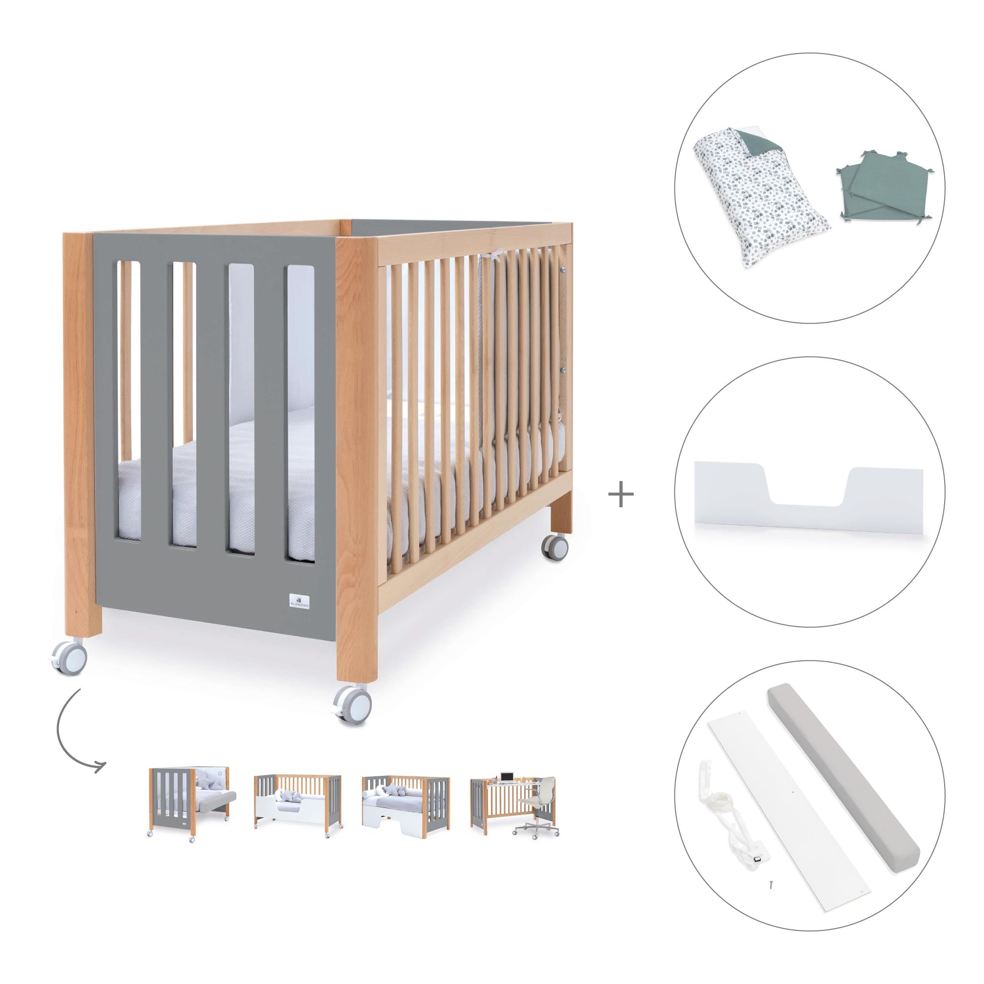 Cuna colecho 60x120 cm (5en1) madera/gris · Occa C166-M9558