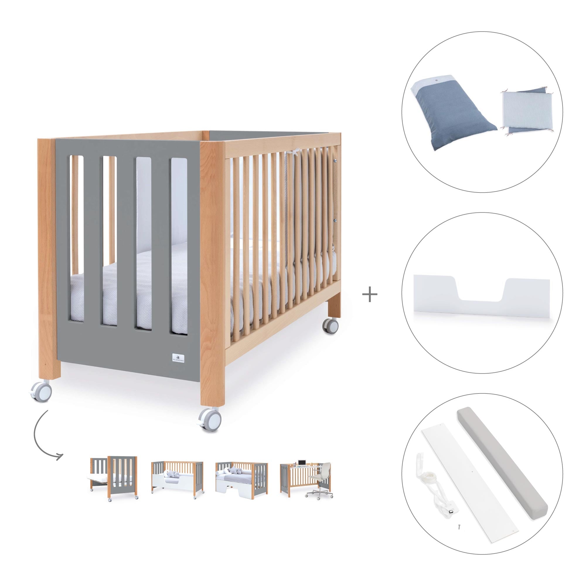 Cuna colecho 60x120 cm (5en1) madera/gris · Occa C166-M9558