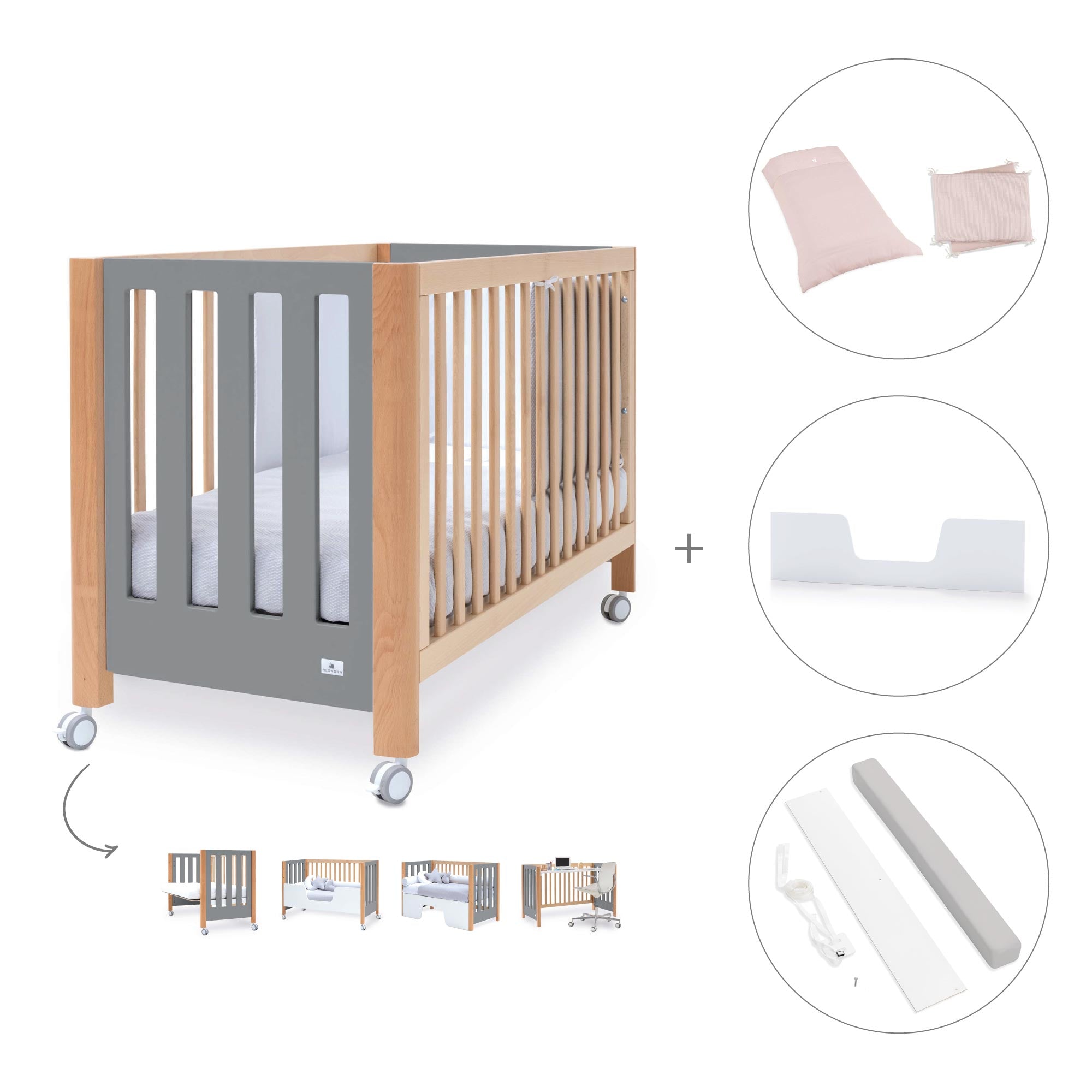 Cuna colecho 60x120 cm (5en1) madera/gris · Occa C166-M9558