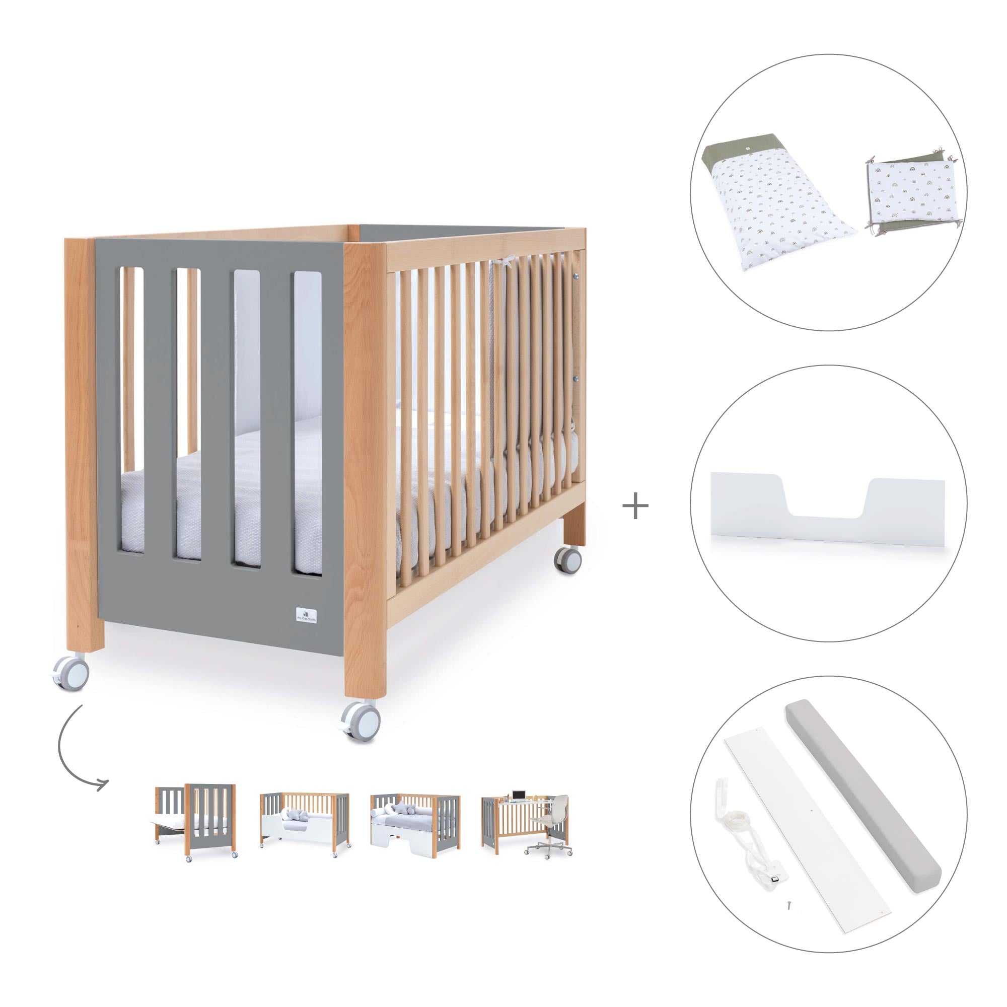 Cuna colecho 60x120 cm (5en1) madera/gris · Occa C166-M9558