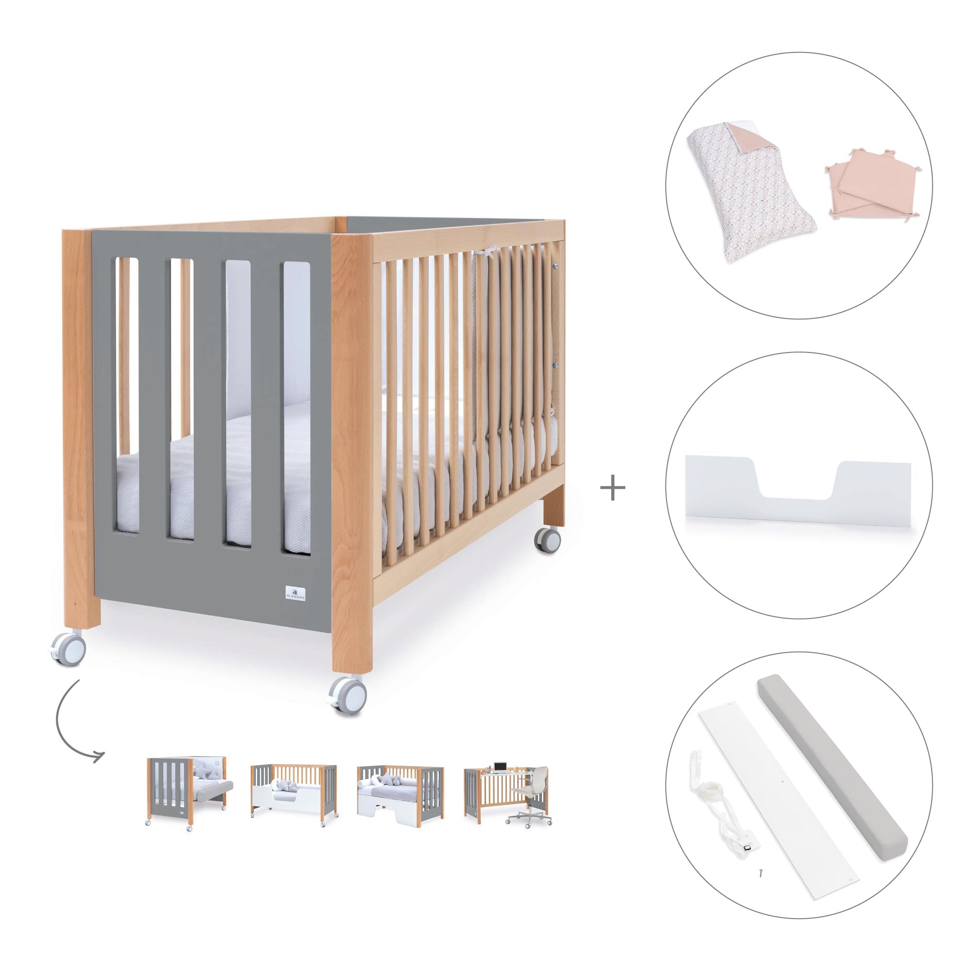 Cuna colecho 60x120 cm (5en1) madera/gris · Occa C166-M9558