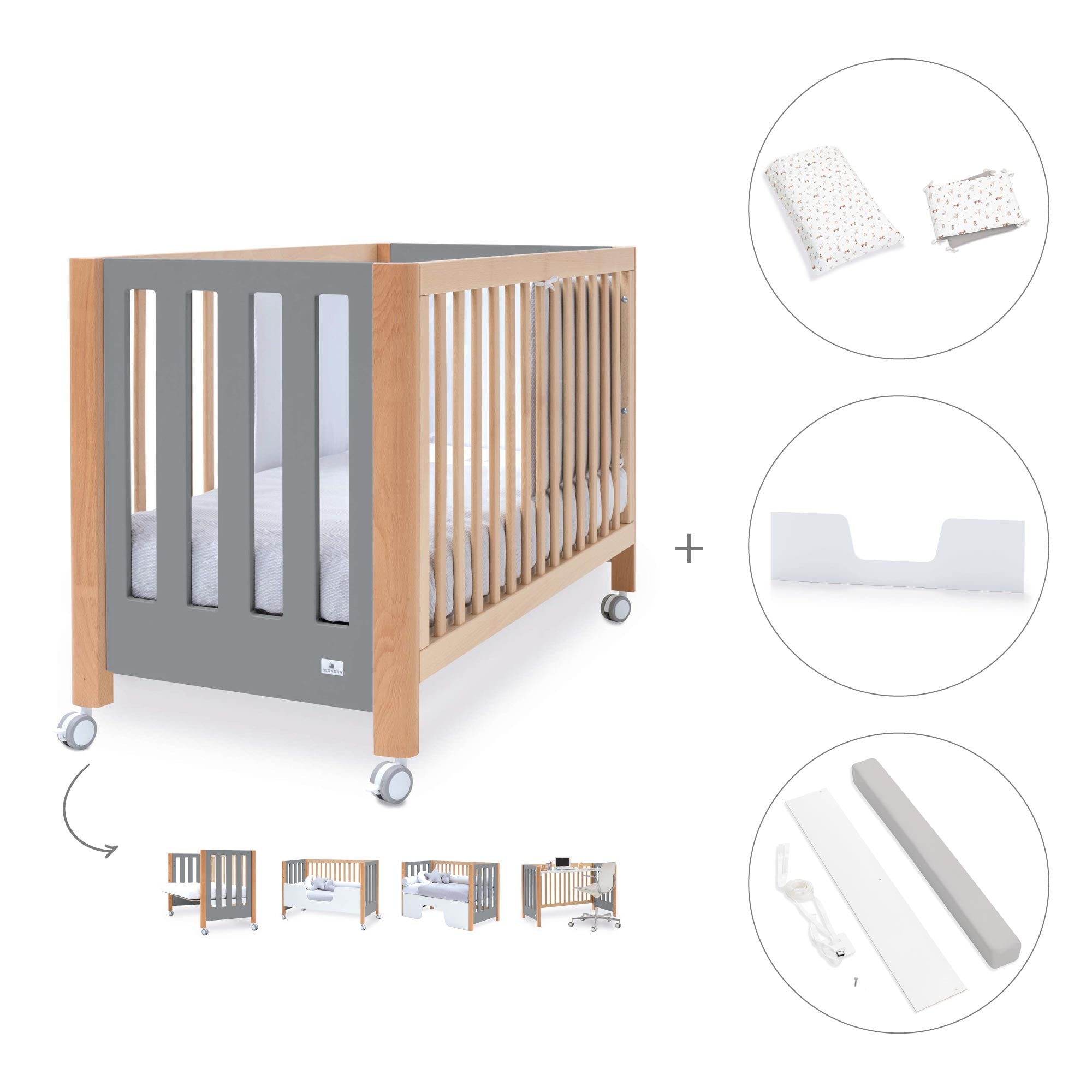 Cuna colecho 60x120 cm (5en1) madera/gris · Occa C166-M9558