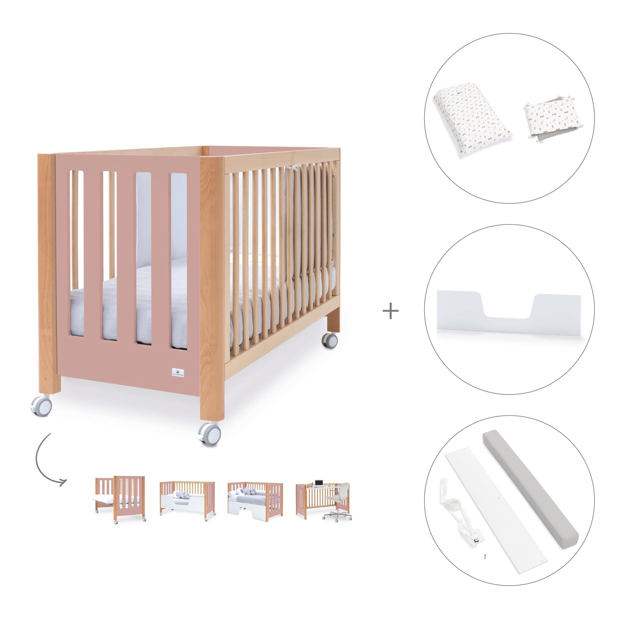 Cuna colecho 60x120 cm (5en1) madera/rosa · Occa C166-M9559