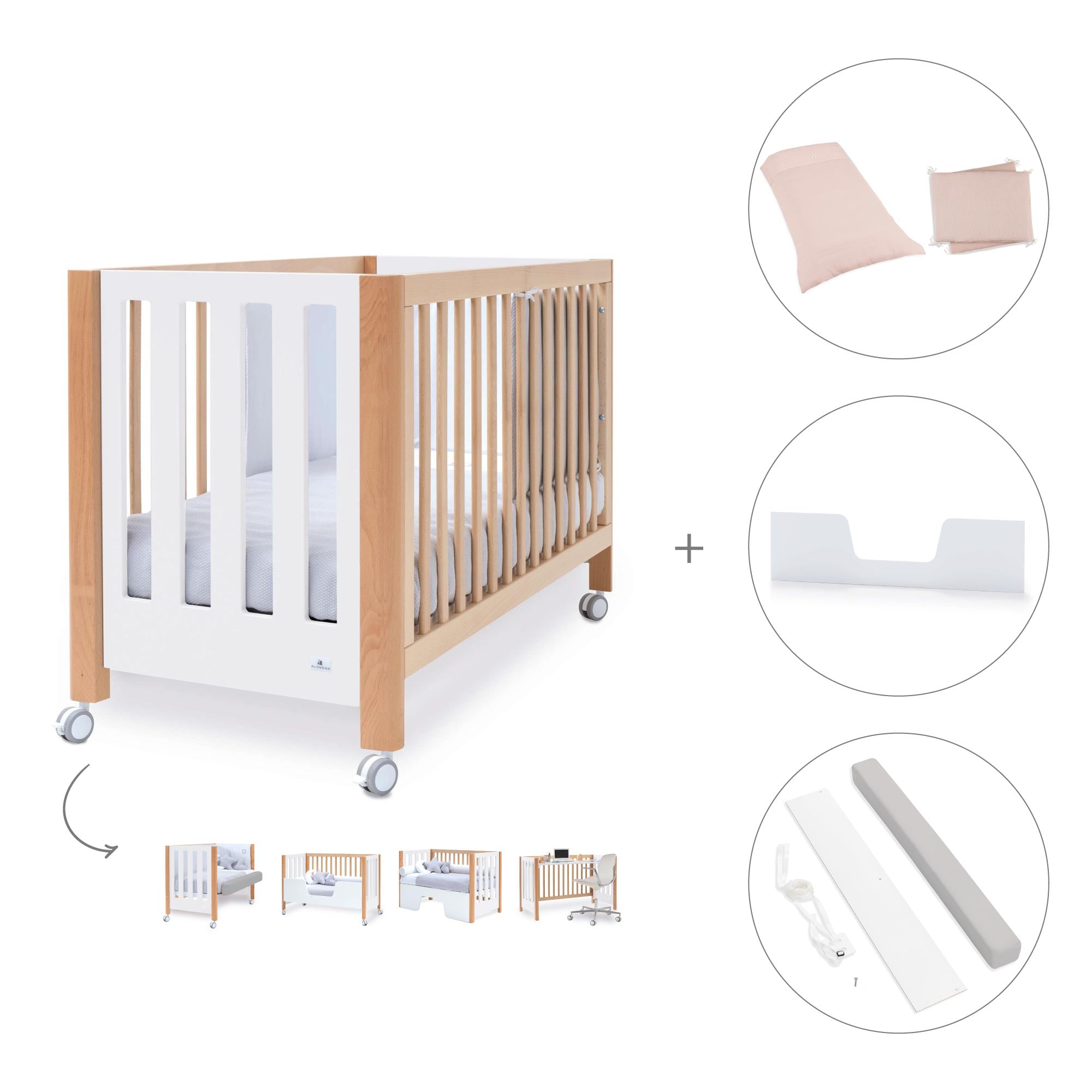 Cuna colecho 60x120 cm (5en1) madera/blanco · Occa C166-M9577