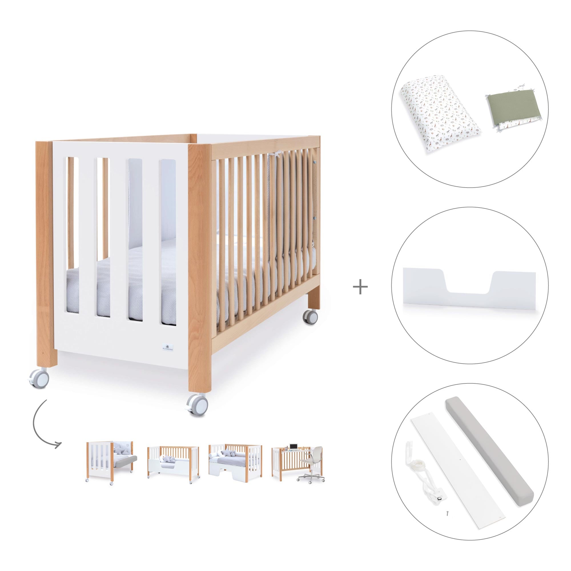 Cuna colecho 60x120 cm (5en1) madera/blanco · Occa C166-M9577