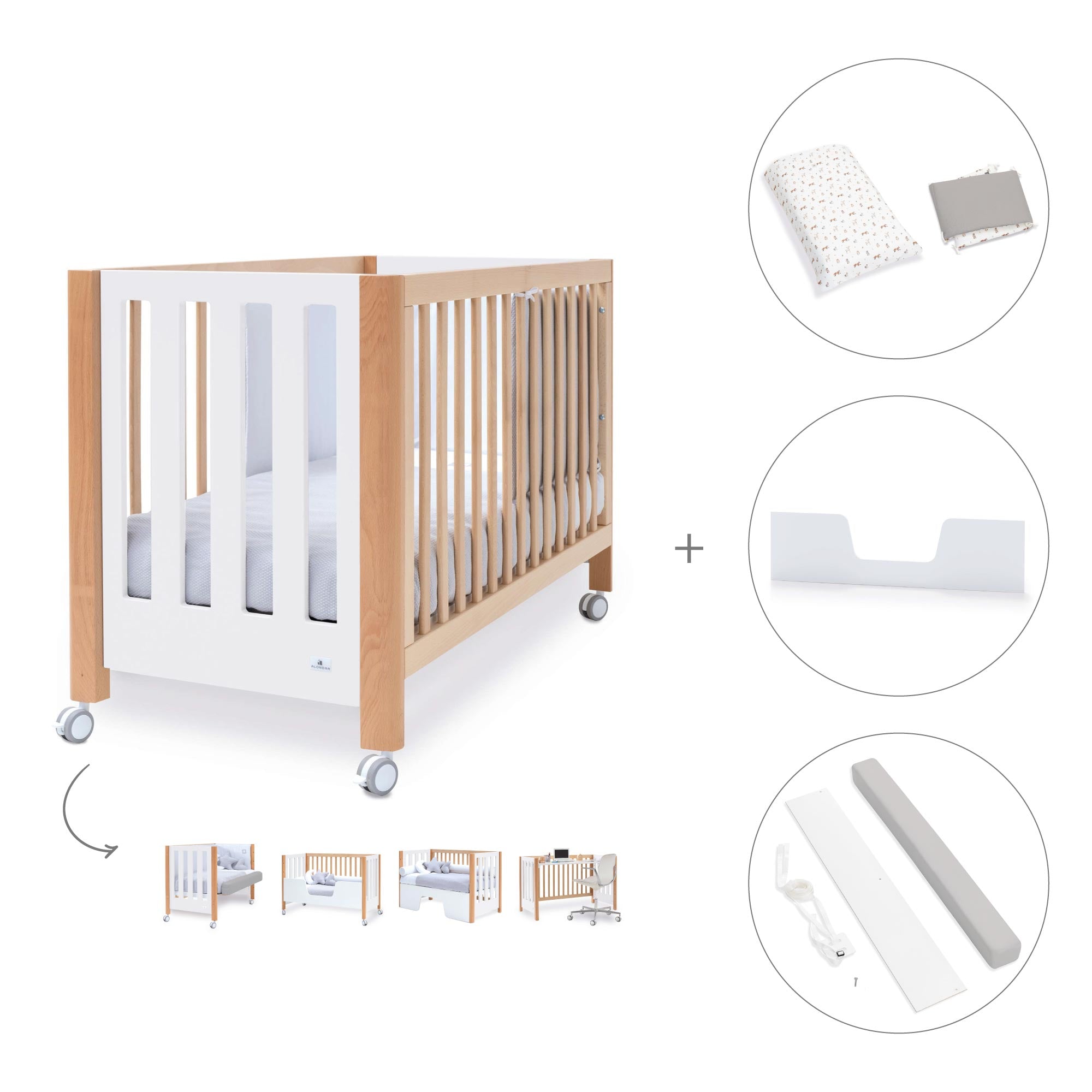 Cuna colecho 60x120 cm (5en1) madera/blanco · Occa C166-M9577