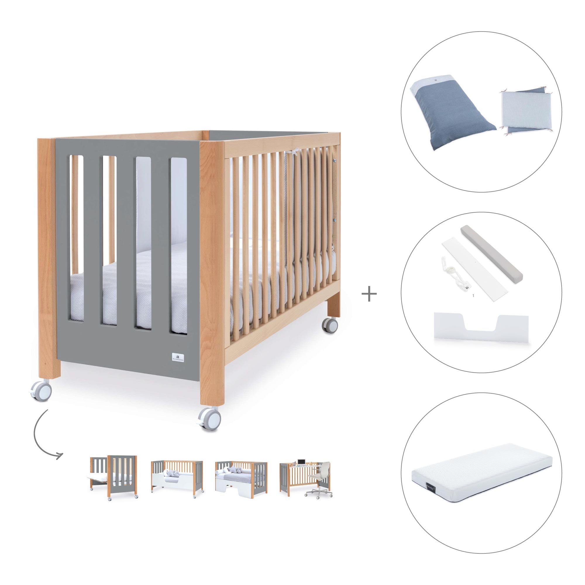 Cuna colecho 60x120 cm (5en1) madera/gris · Occa C166-M9558
