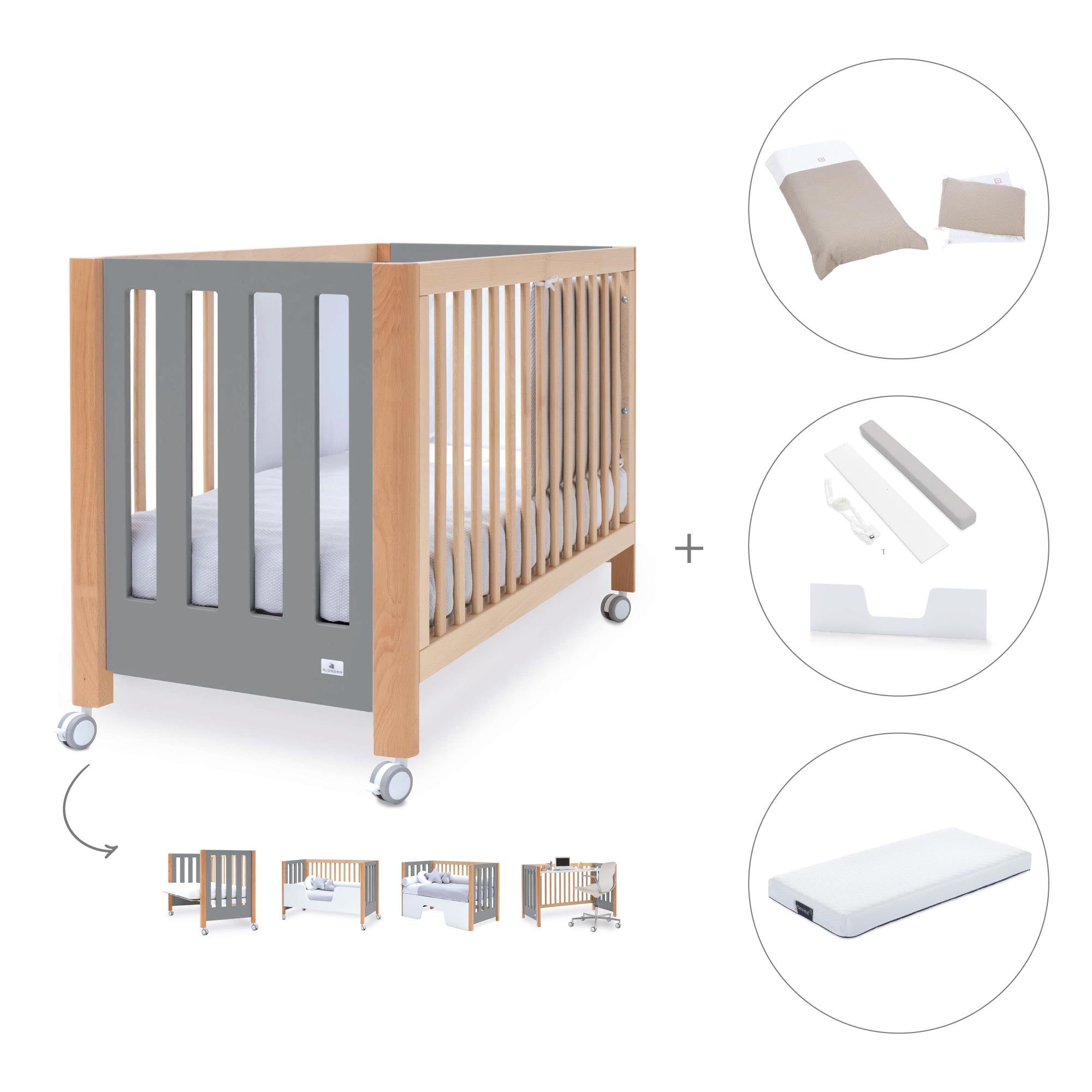 Cuna colecho 60x120 cm (5en1) madera/gris · Occa C166-M9558
