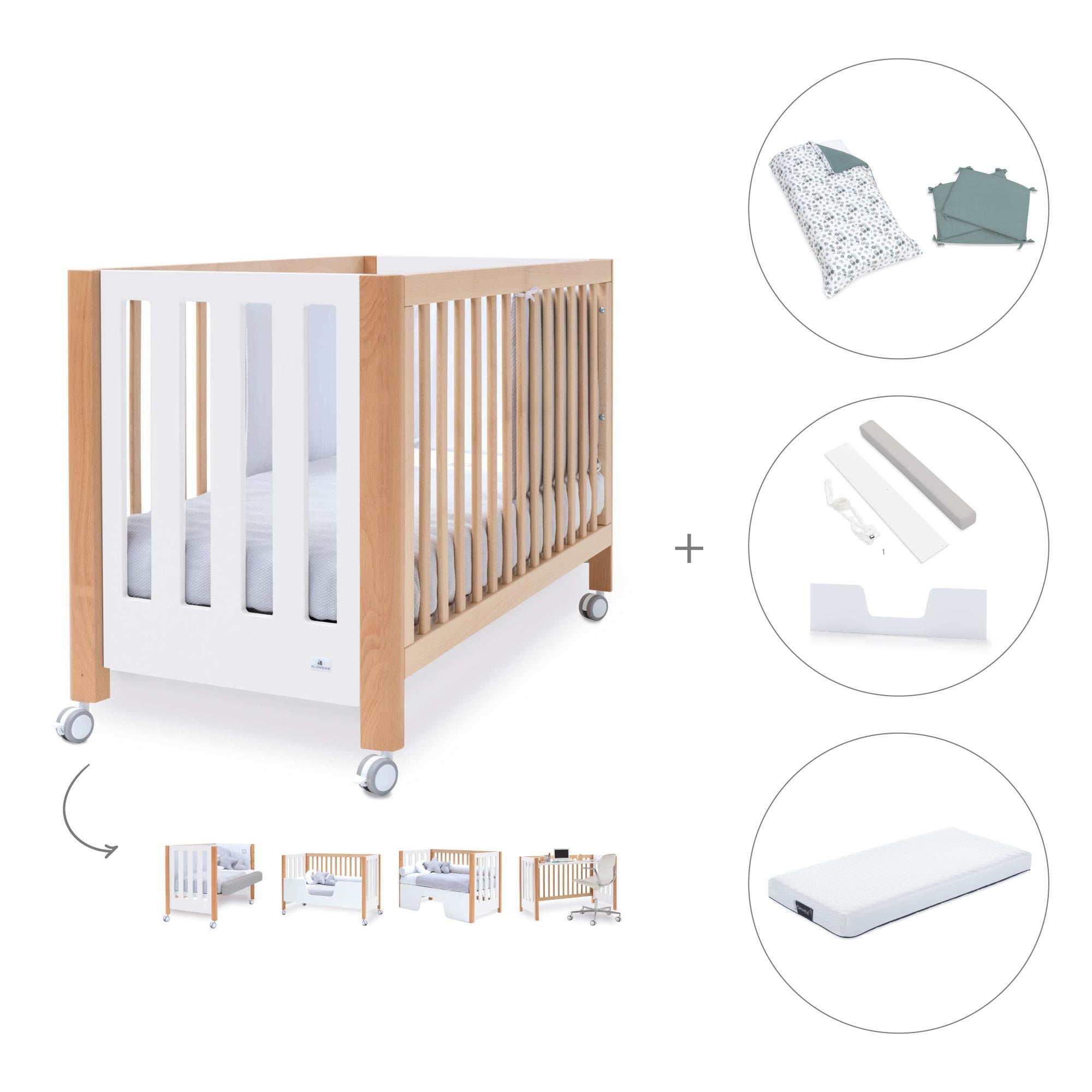 Cuna colecho 60x120 cm (5en1) madera/blanco · Occa C166-M9577