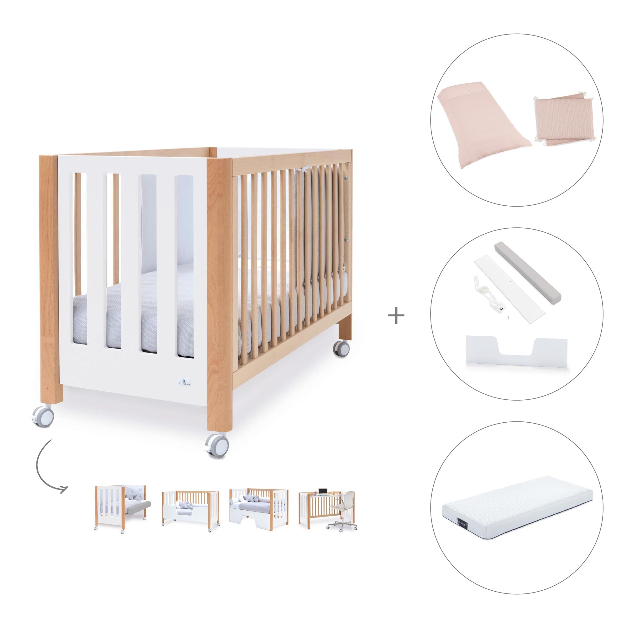 Cuna colecho 60x120 cm (5en1) madera/blanco · Occa C166-M9577