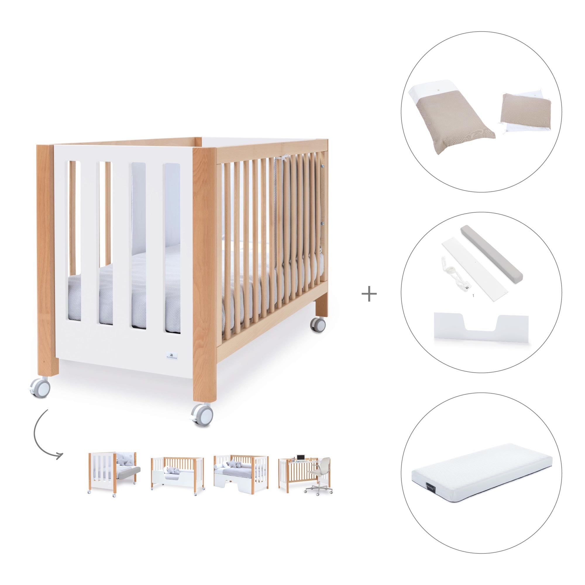 Cuna colecho 60x120 cm (5en1) madera/blanco · Occa C166-M9577