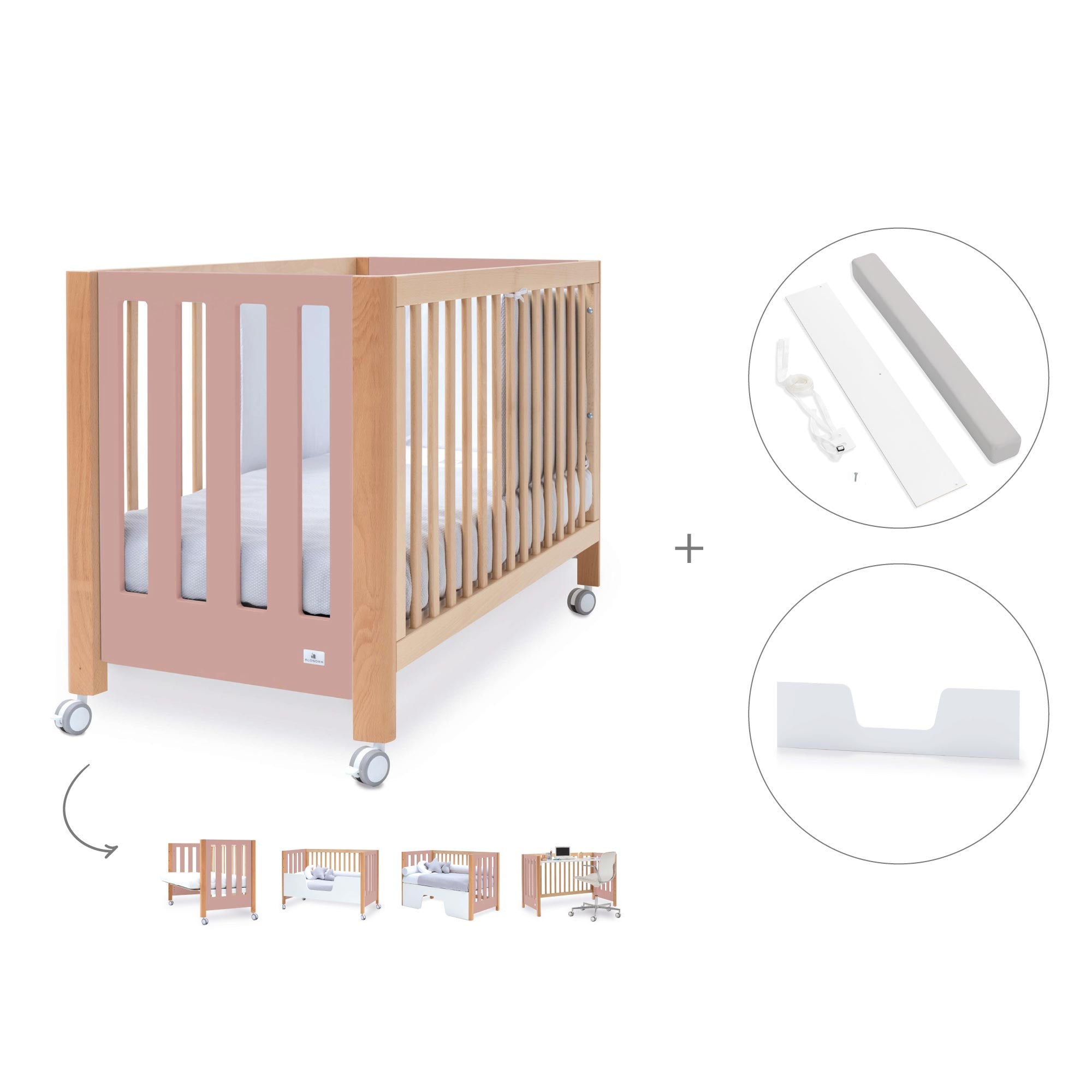 Cuna colecho 60x120 cm (5en1) madera/rosa · Occa C166-M9559