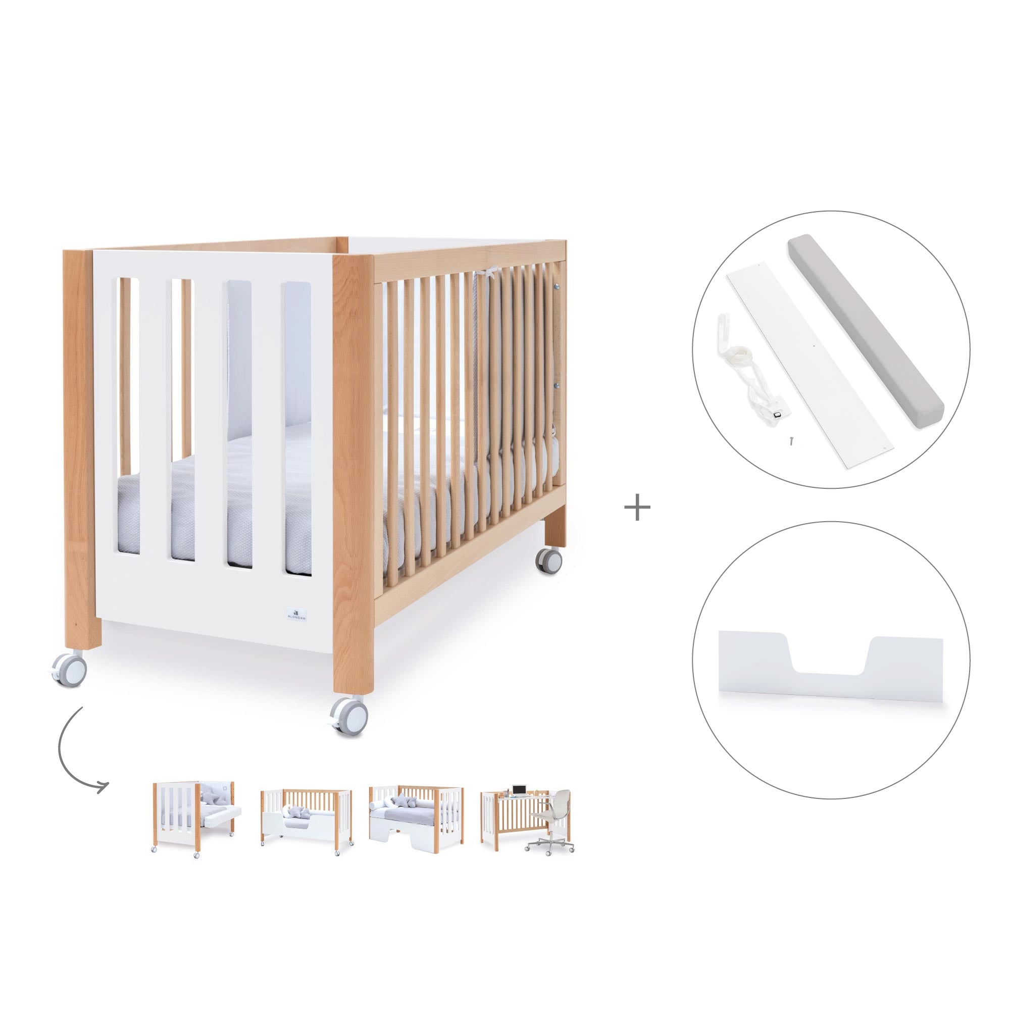 Cuna colecho 60x120 cm (5en1) madera/blanco · Occa C166-M9577