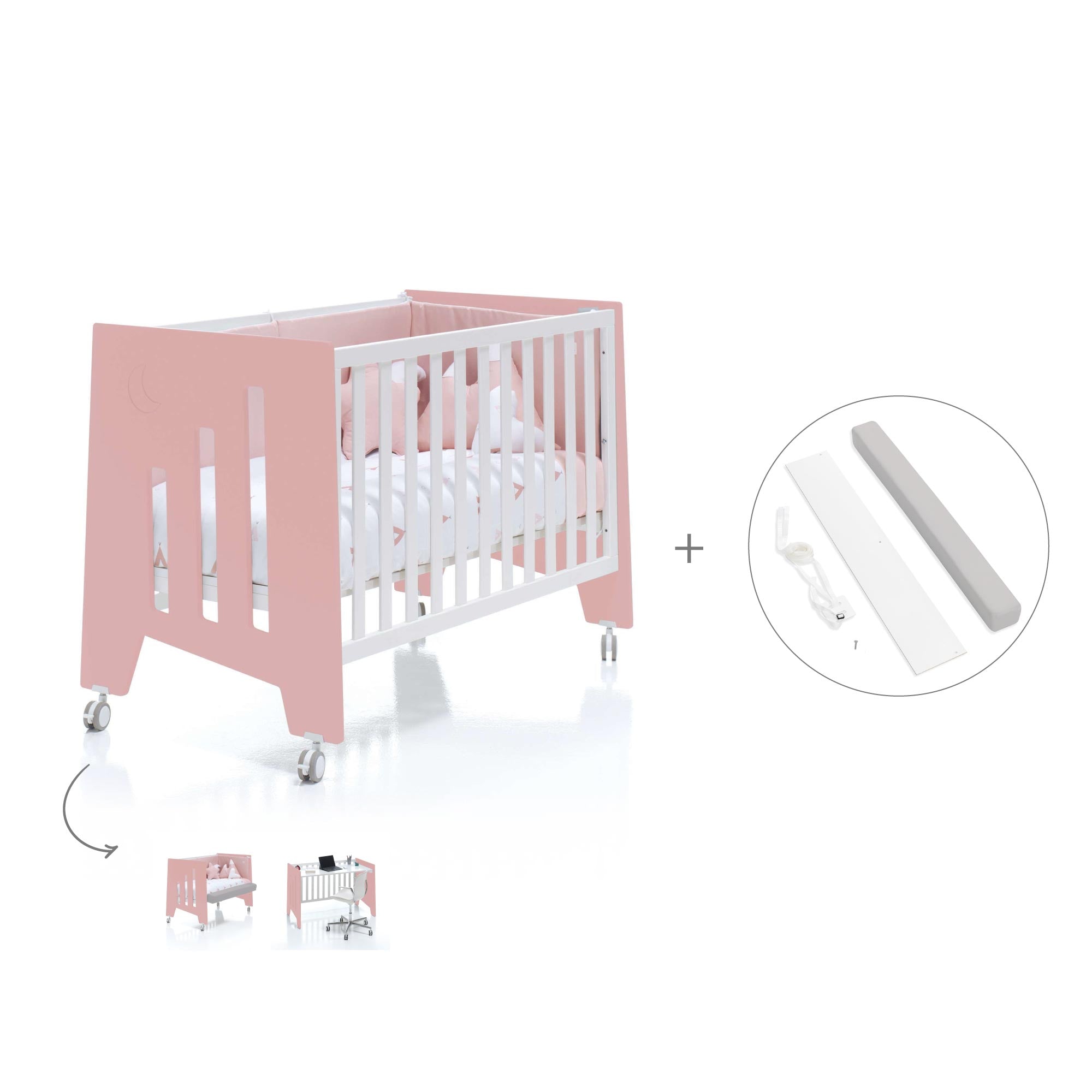 Cuna colecho 60x120 cm (5en1) rosa/blanco · Omni Due Quarzo C181D-M7759