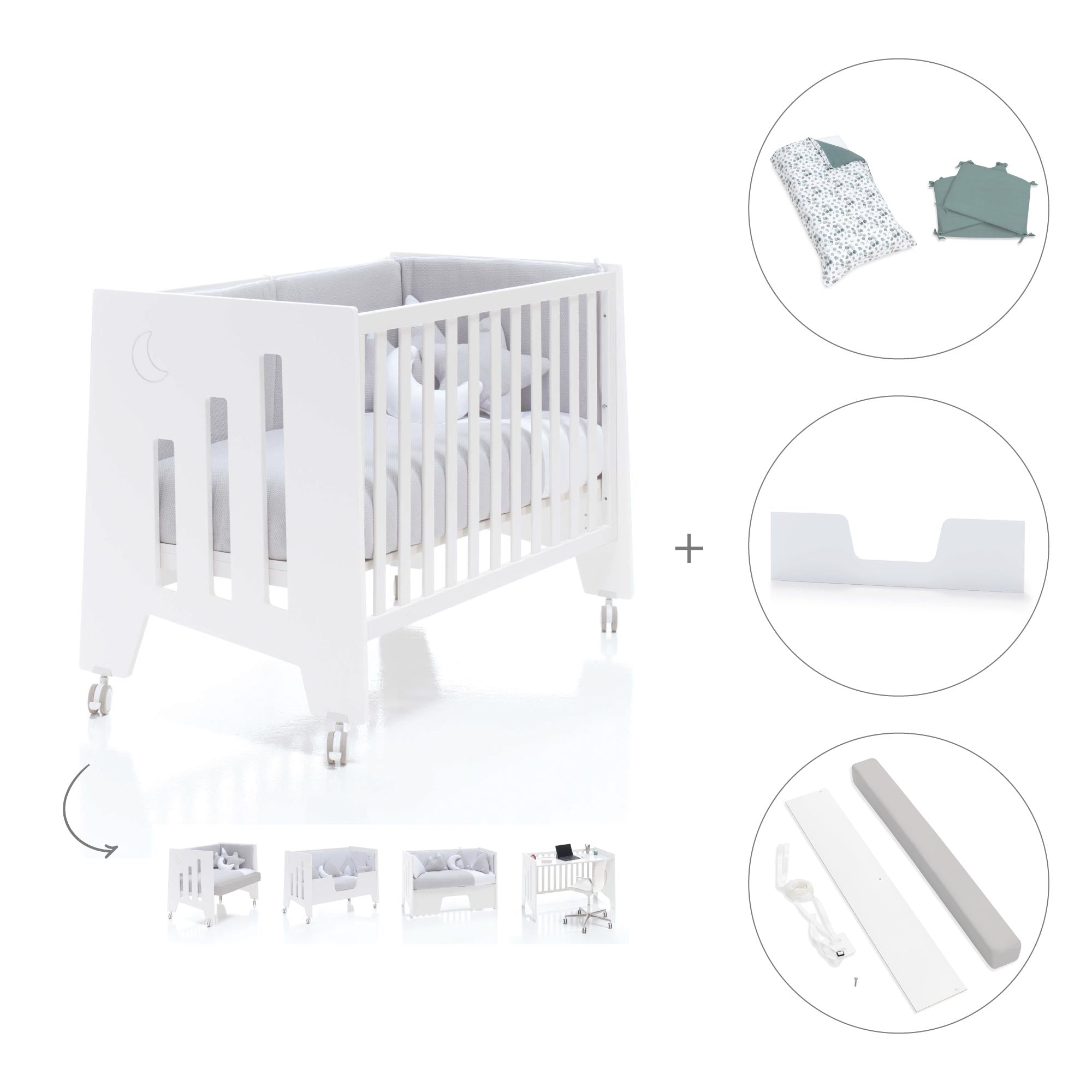 Cuna colecho madera blanca 60x120 cm (5en1) · Omni Due White C181D-M7700
