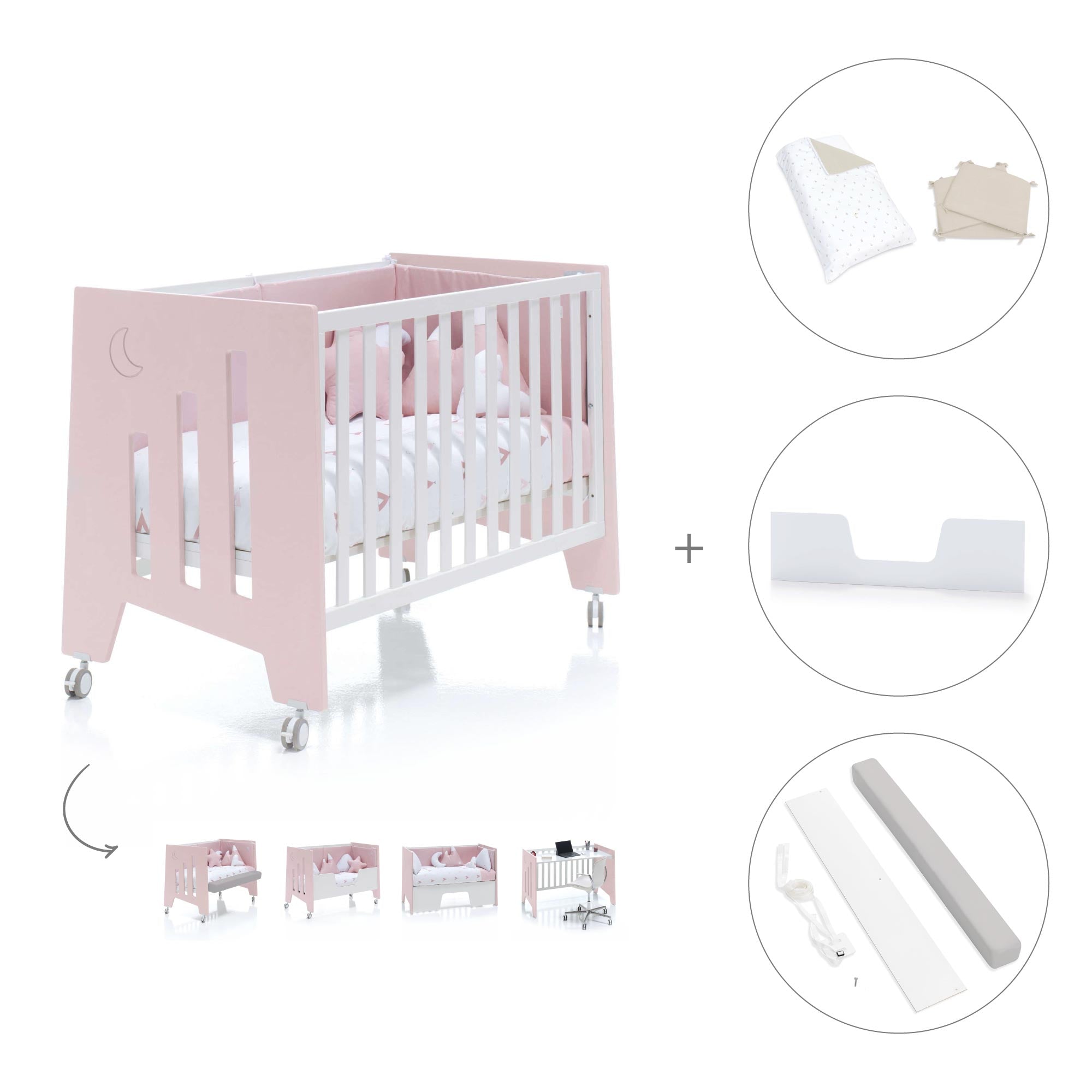 Cuna colecho 60x120 cm (5en1) rosa · Omni Due Flamingo C181D-M7742