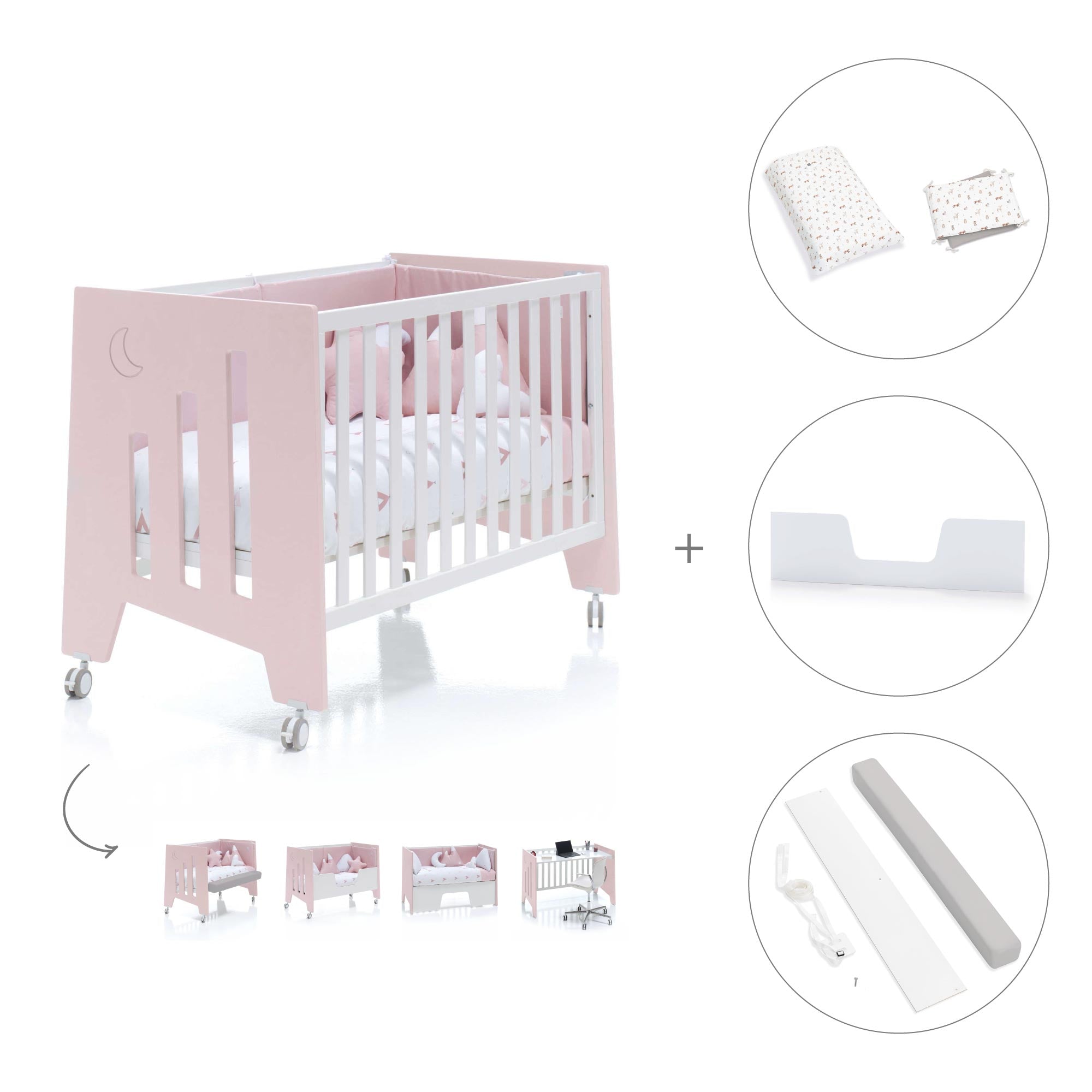 Cuna colecho 60x120 cm (5en1) rosa · Omni Due Flamingo C181D-M7742