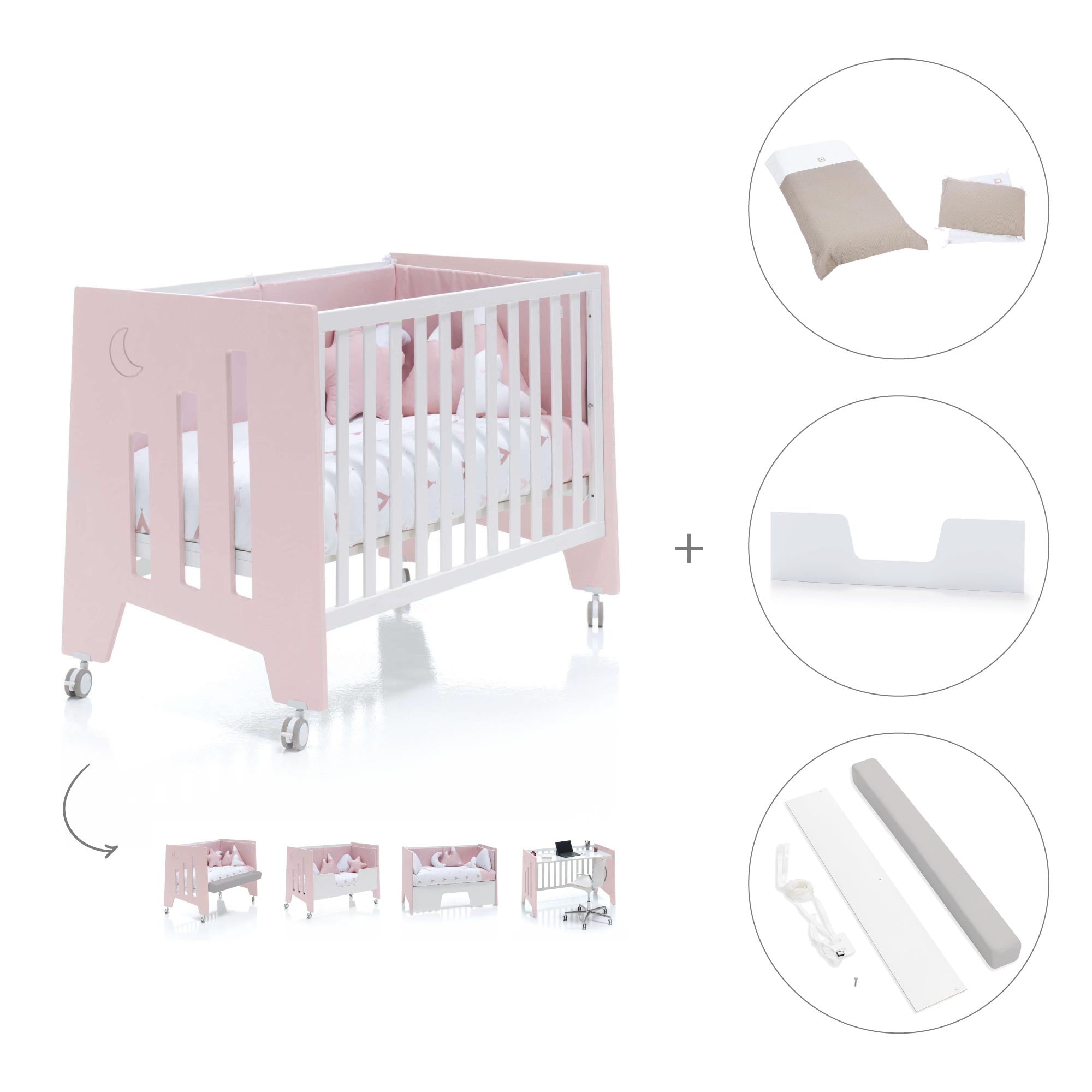 Cuna colecho 60x120 cm (5en1) rosa · Omni Due Flamingo C181D-M7742