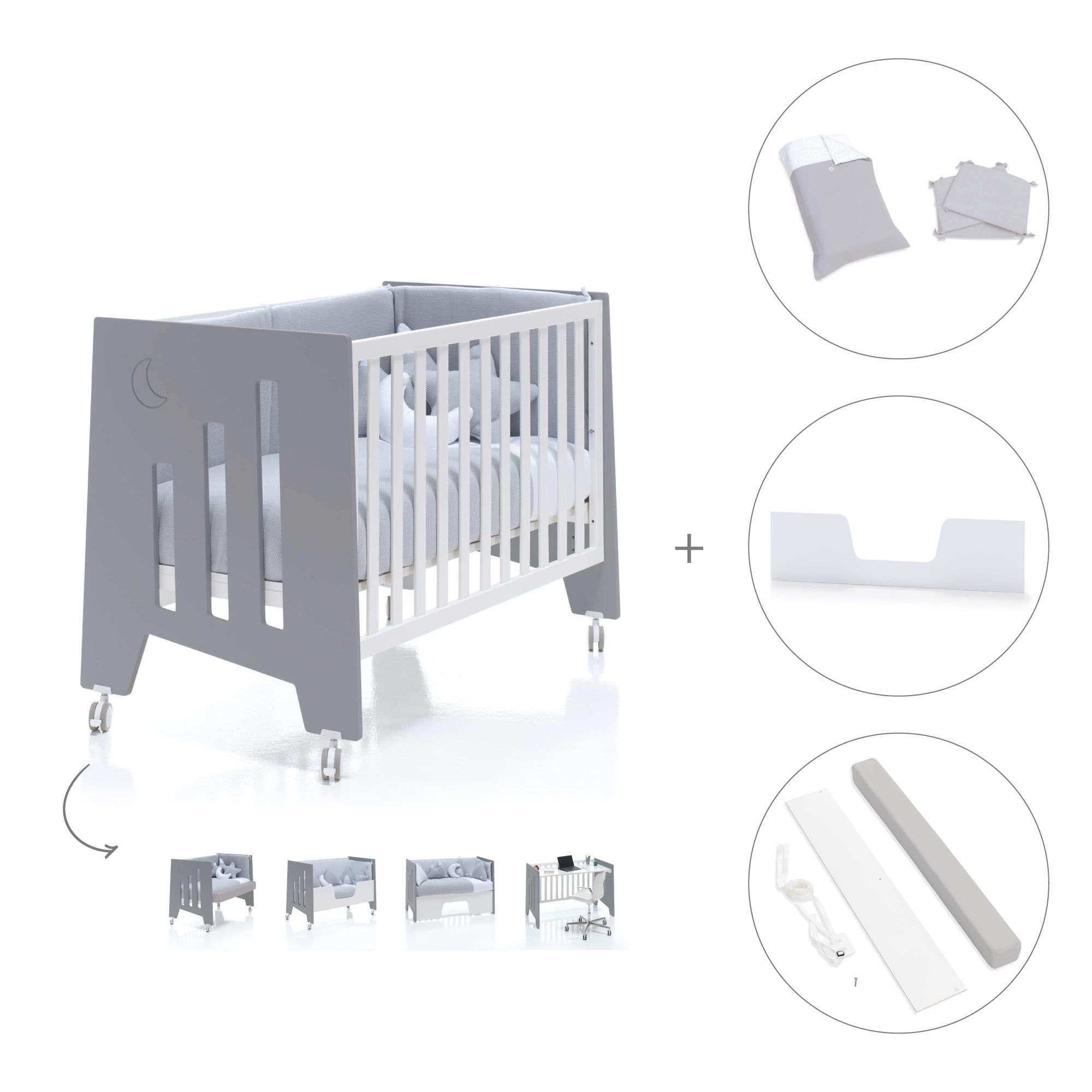 Cuna colecho 60x120 cm (5en1) blanco/antracita · Omni Due Antracita C181D-M7758