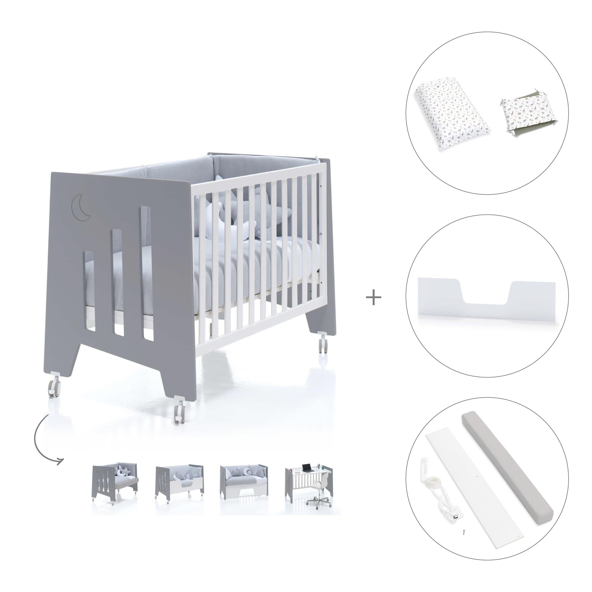 Cuna colecho 60x120 cm (5en1) blanco/antracita · Omni Due Antracita C181D-M7758