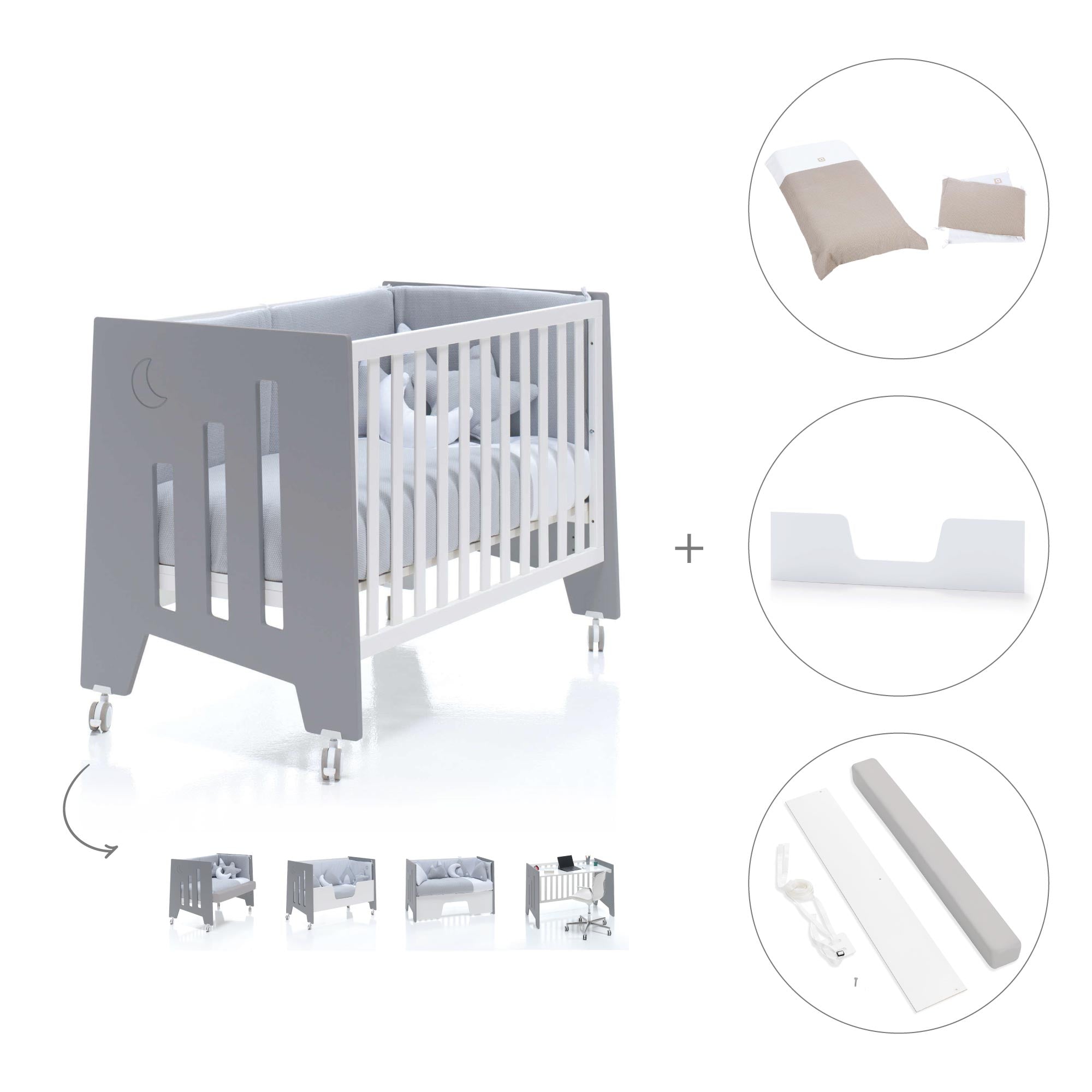 Cuna colecho 60x120 cm (5en1) blanco/antracita · Omni Due Antracita C181D-M7758