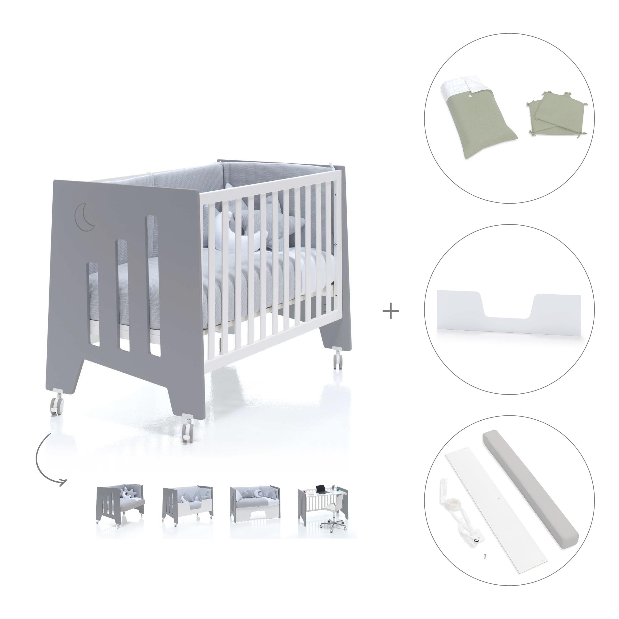 Cuna colecho 60x120 cm (5en1) blanco/antracita · Omni Due Antracita C181D-M7758