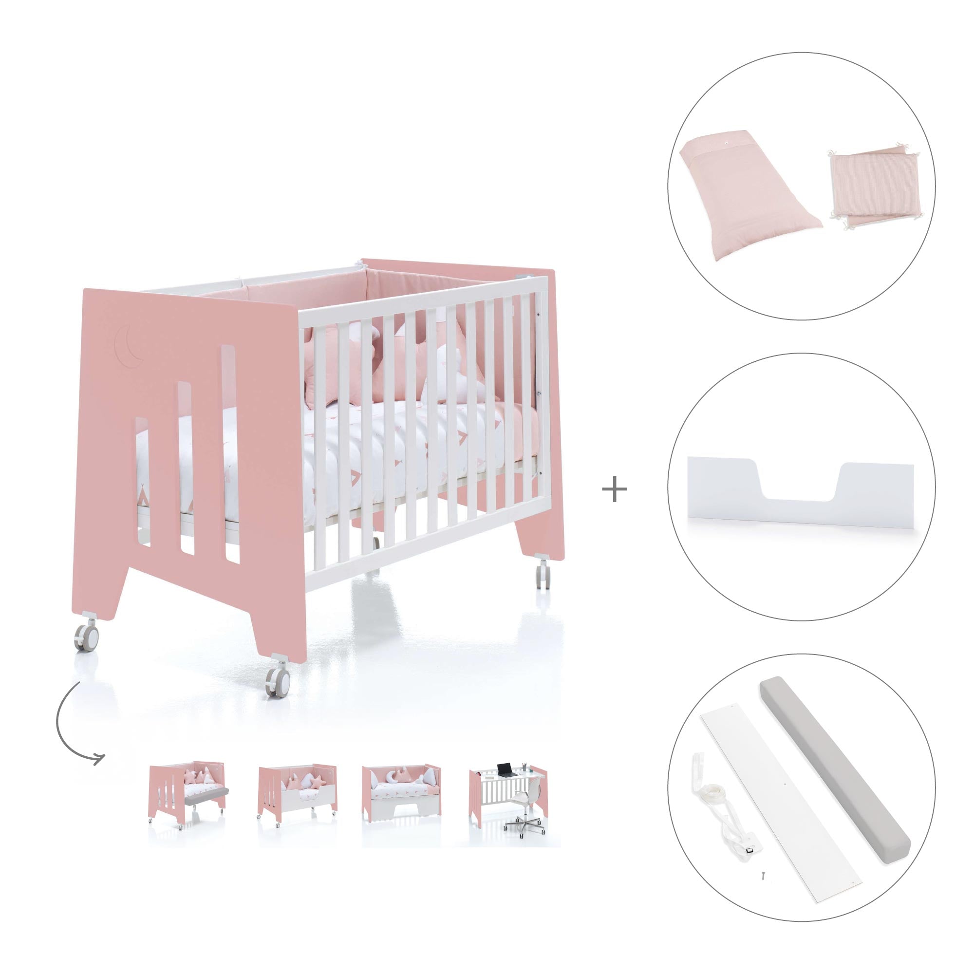 Cuna colecho 60x120 cm (5en1) rosa/blanco · Omni Due Quarzo C181D-M7759